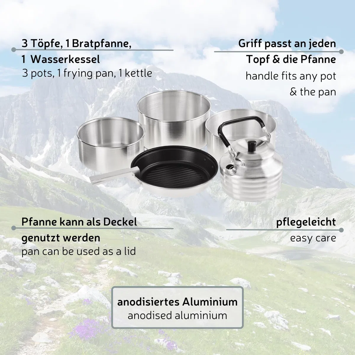 Black Crevice Set da cucina da campeggio, 5 pezzi