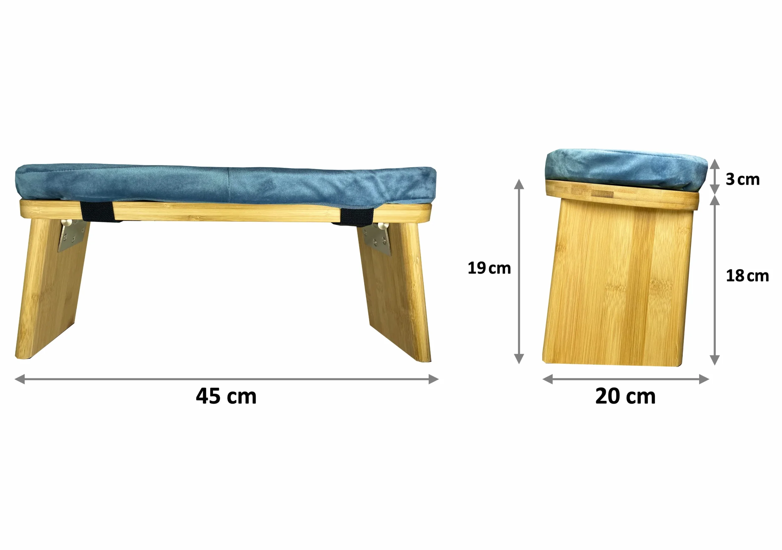 TORTUGA - Panca da meditazione in bambù biologico - Pieghevole ed ergonomico - Blu - 46x18x15cm - Pacchetto completo: borsa da trasportare, comodo cuscino - Migliora la postura e la consapevolezza