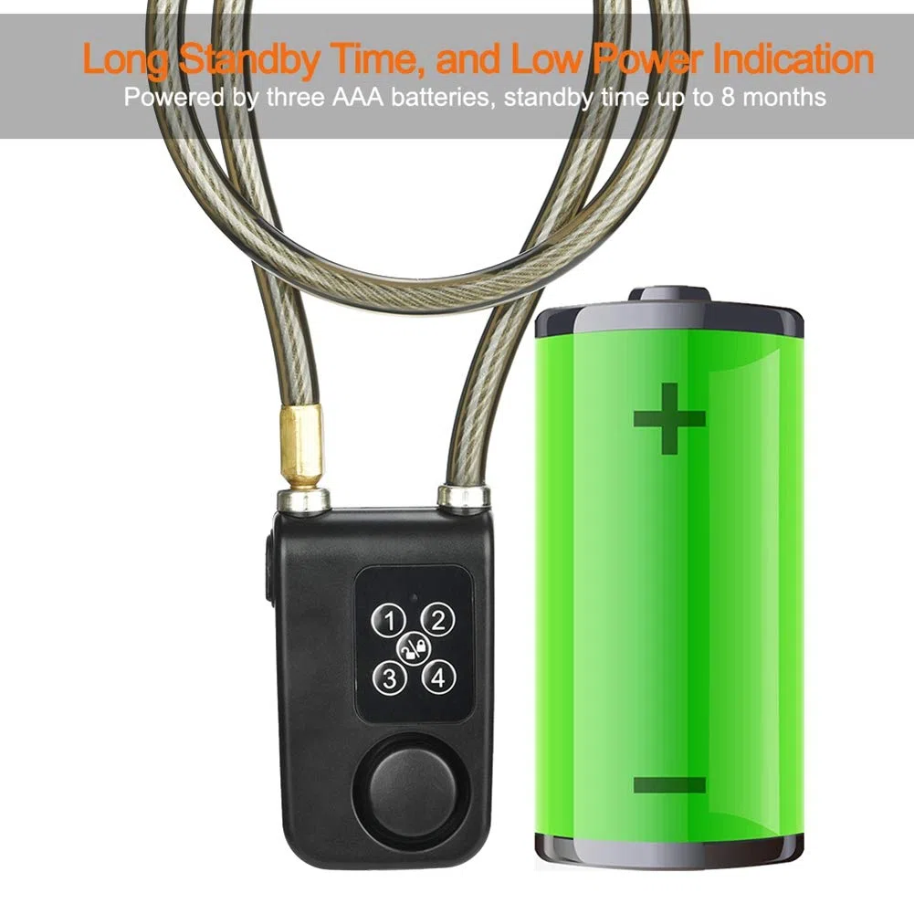 Lucchetto con codice di allarme, catena intelligente elettronica 800 x 10 mm, IP55, impermeabile, con telecomando senza fili, per moto, bici, cancello