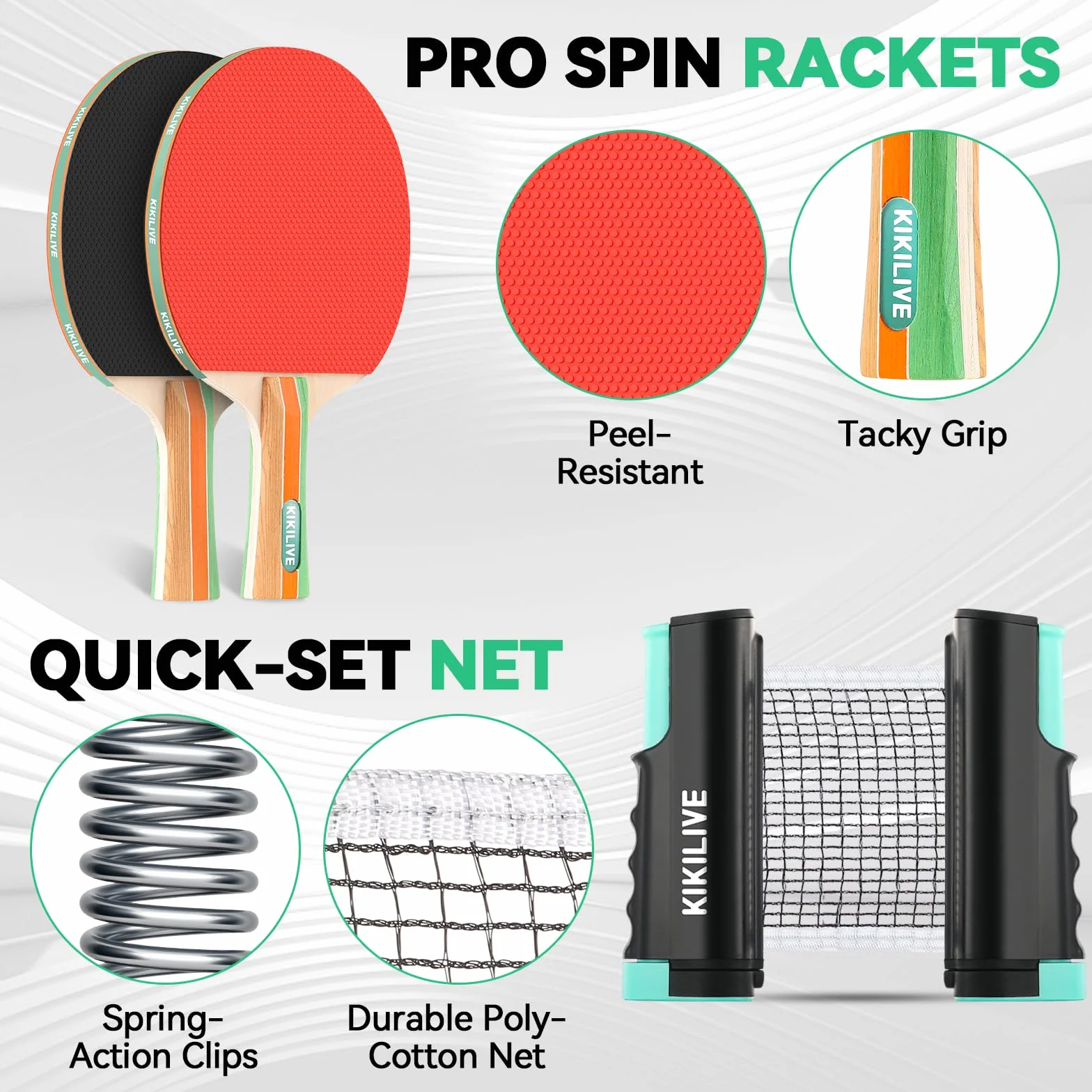 Set da ping pong per 2 giocatori, 2 racchette, 1 rete e 6 palline, kit da ping pong per giocare in interni ed esterni