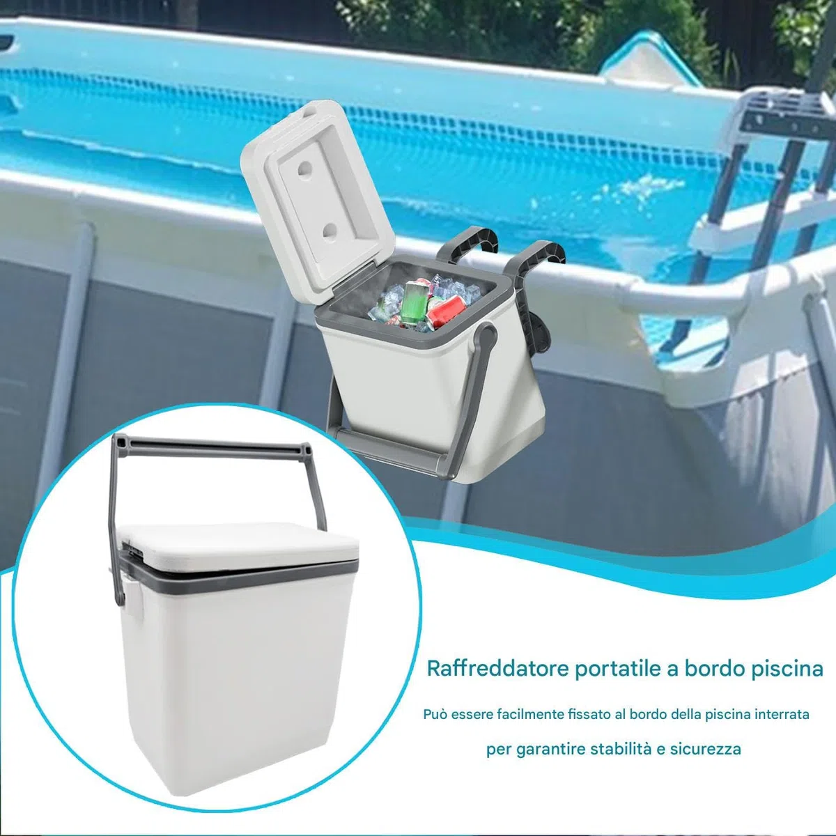 Frigo da Piscina per Bevande Grande Contenitore Rigido Isolato Per Piscina | Raffreddatore Portatile Per Piscina Fuori Terra Per Il Nuoto Spiaggia Feste All'Aperto Campeggio Picnic E Viaggi