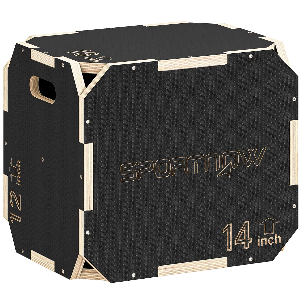 SPORTNOW Cassetto pliometrico in legno 3 in 1, piattaforma in scatola pliometrica con 3 altezze regolabili, manici, senza angoli, allenamento di salto, forza, per casa, palestra ed esterno