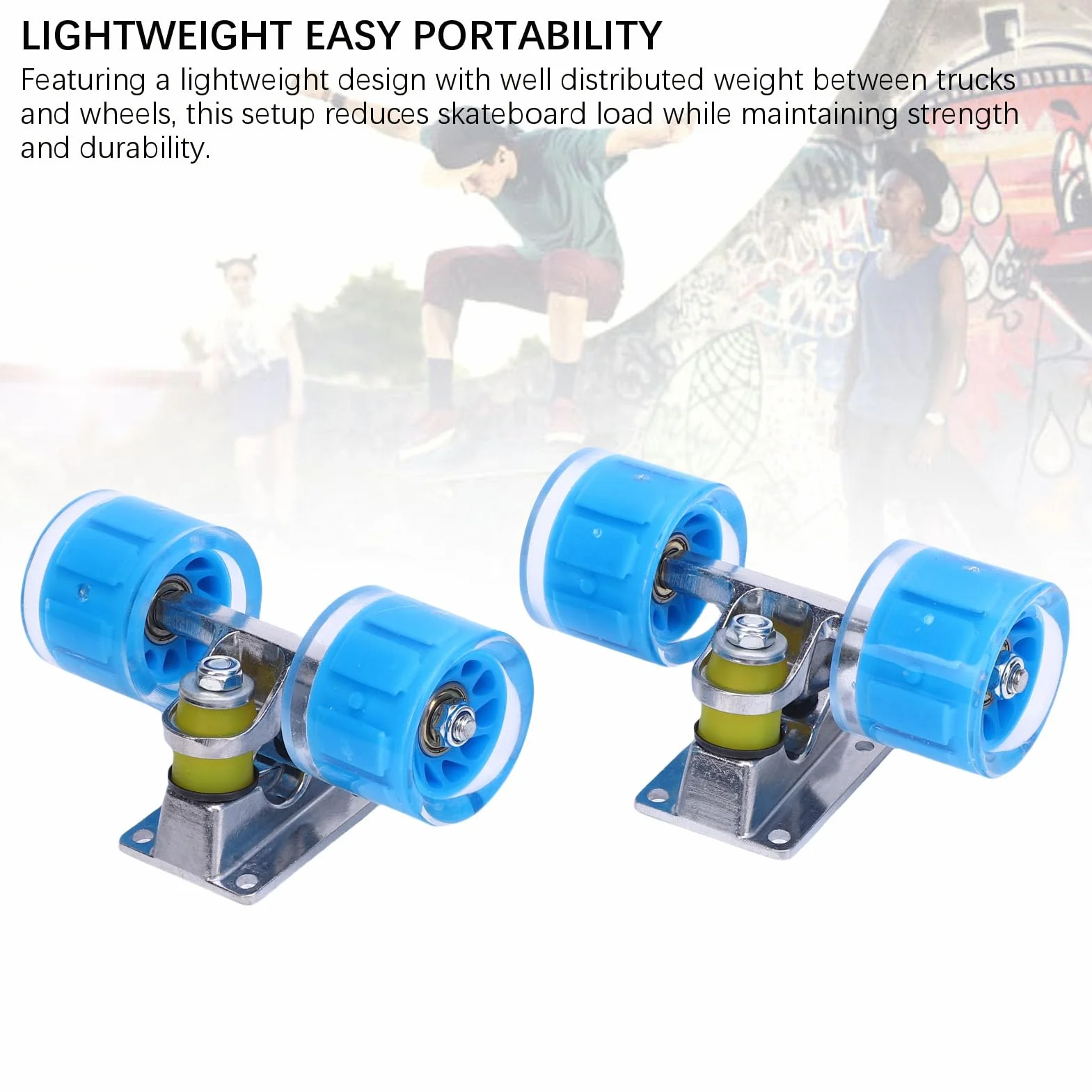 Fockety Set di Truck e Ruote per Skateboard Longboard, Ruote da Skateboard 55 x 45 mm, Set di Truck e Ruote per Skateboards, Kit di ferramenta per Skateboards per Cruiser (Blue)