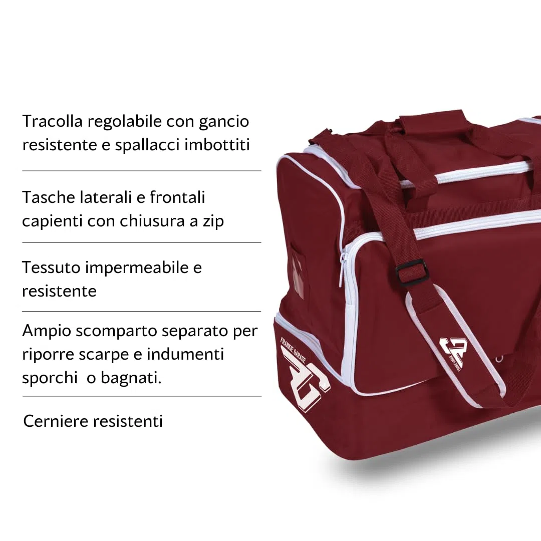 Borsone Calcio Uomo con Fondo Rigido, Scomparto Scarpe e Tracolla Regolabile, Borsone Palestra Grande con Tracolla Regolabile e Portascarpe, Borsone per Sport Uomo Donna Bambino - FRANKIE GARAGE