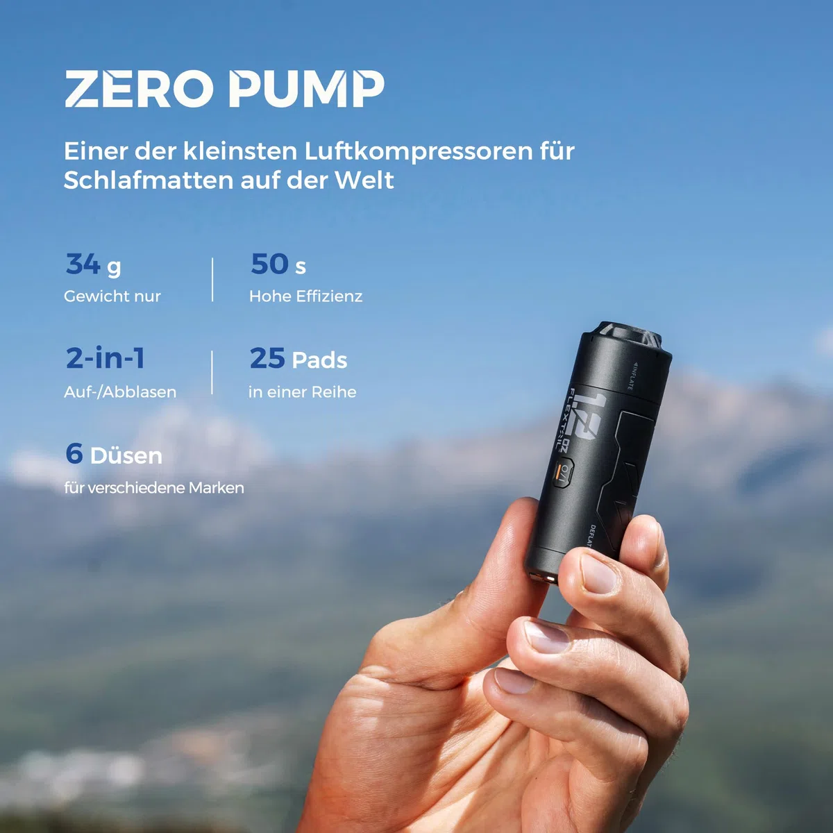 FLEXTAILGEAR Zero Pump, pompa elettrica portatile, batteria ricaricabile da 650 mAh, dimensioni ultra ridotte, ricarica/sgonfiaggio rapido, cuscino d'aria, viaggio in campeggio