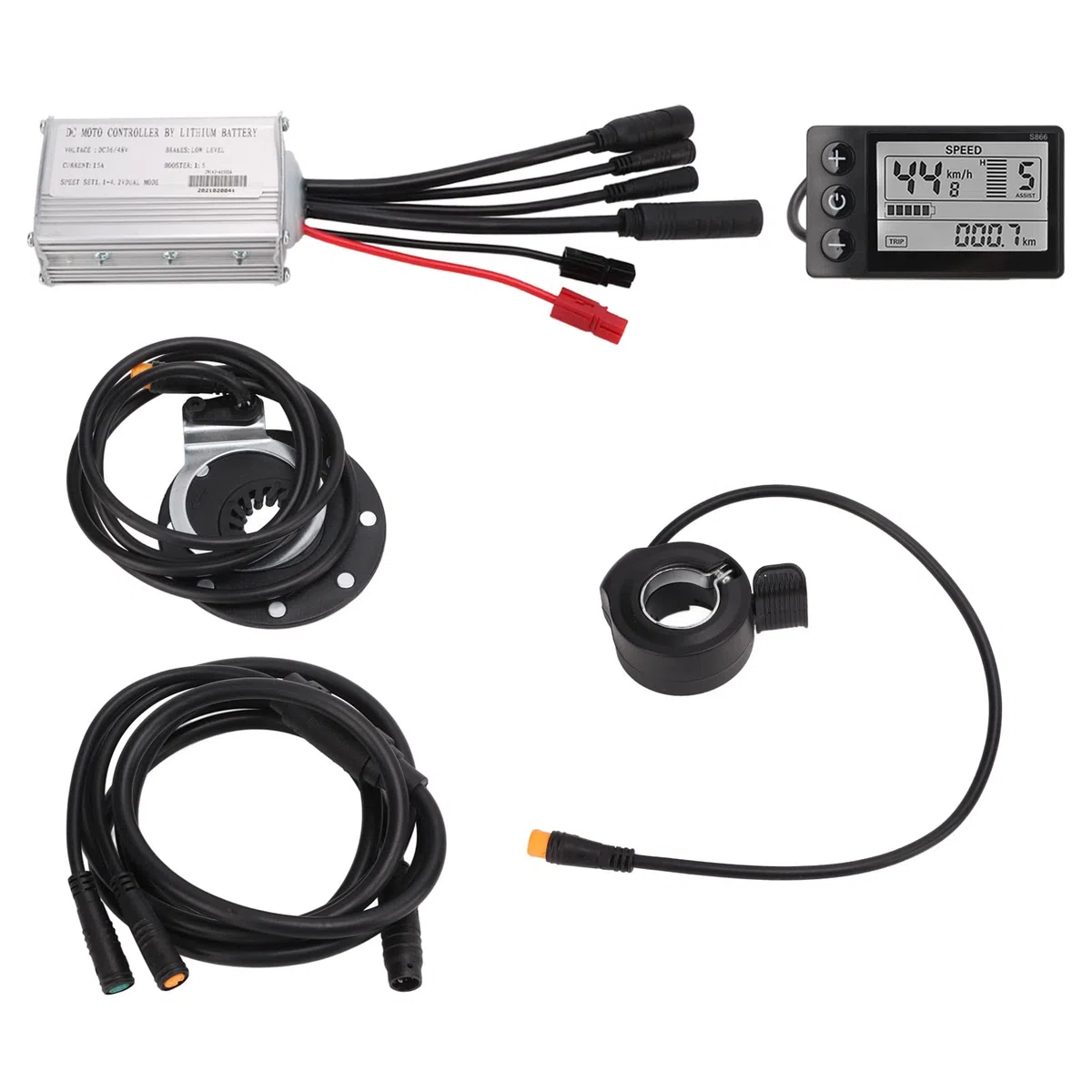 Centralina Bici Elettrica, 36V/48V 15A Brushless Motor Controller S866 Display LCD Impermeabile Cavo da 1 a 2 per Scooter Elettrico