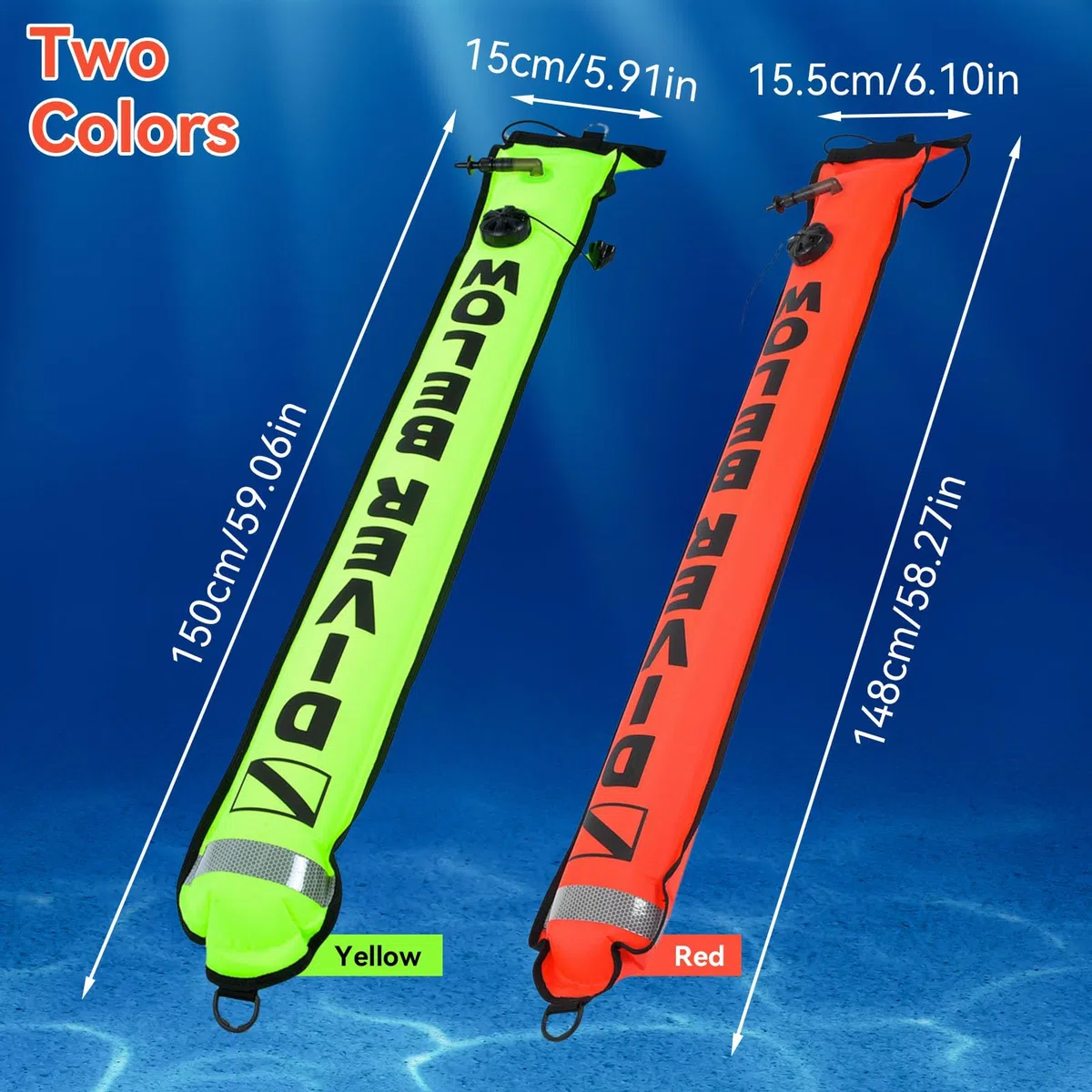 5FT Diving SMB Boa di Segnalazione di Superficie Boa di Segnalazione Gonfiabile ad Alta visibilità con Striscia Riflettente Boa di Segnalazione di Sicurezza Galleggiante