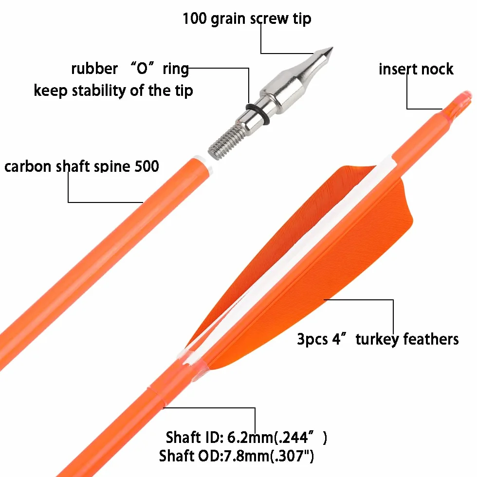 31" frecce in Carbonio tiro con L'Arco frecce di Caccia 500 600 Spina Dorsale Bersaglio frecce di Pratica per Compound/Recurve/Long Bow Caccia tiro 6/12pcs