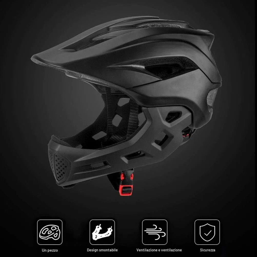 Casco integrale da bici per bambini, 2 in 1, per bici da cross, mountain bike, BMX, skateboard, con mentoniera rimovibile, 13 prese d'aria
