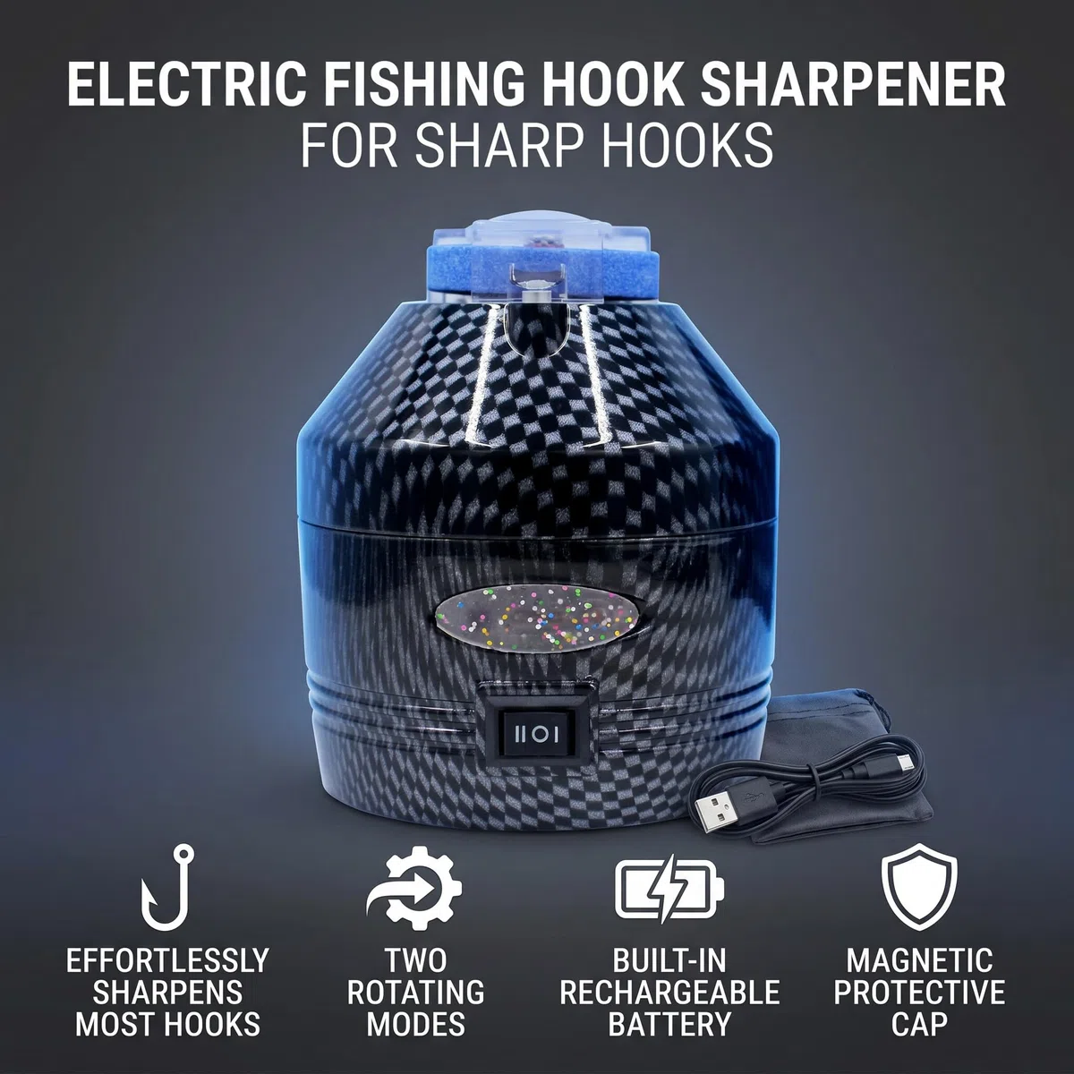 Wakects Affilatore di Ami Elettrico Ricaricabile USB, Accessorio per Attrezzatura da Pesca, 2 modalità di Rotazione
