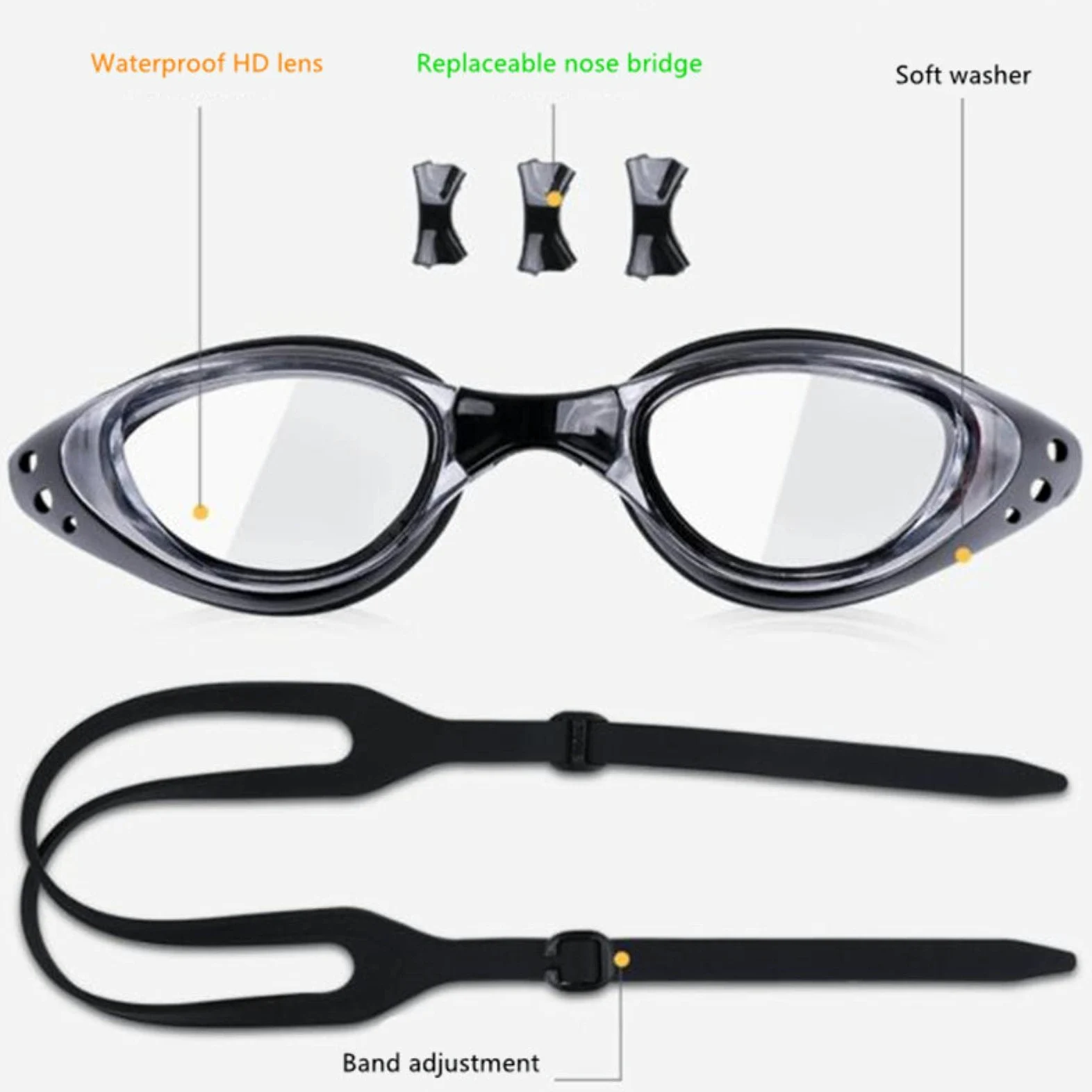Occhiali da bagno, Occhiali da nuoto professionali antiappannamento UV regolabili for uomo e donna, impermeabili, in silicone, for immersioni, piscina, occhiali for adulti