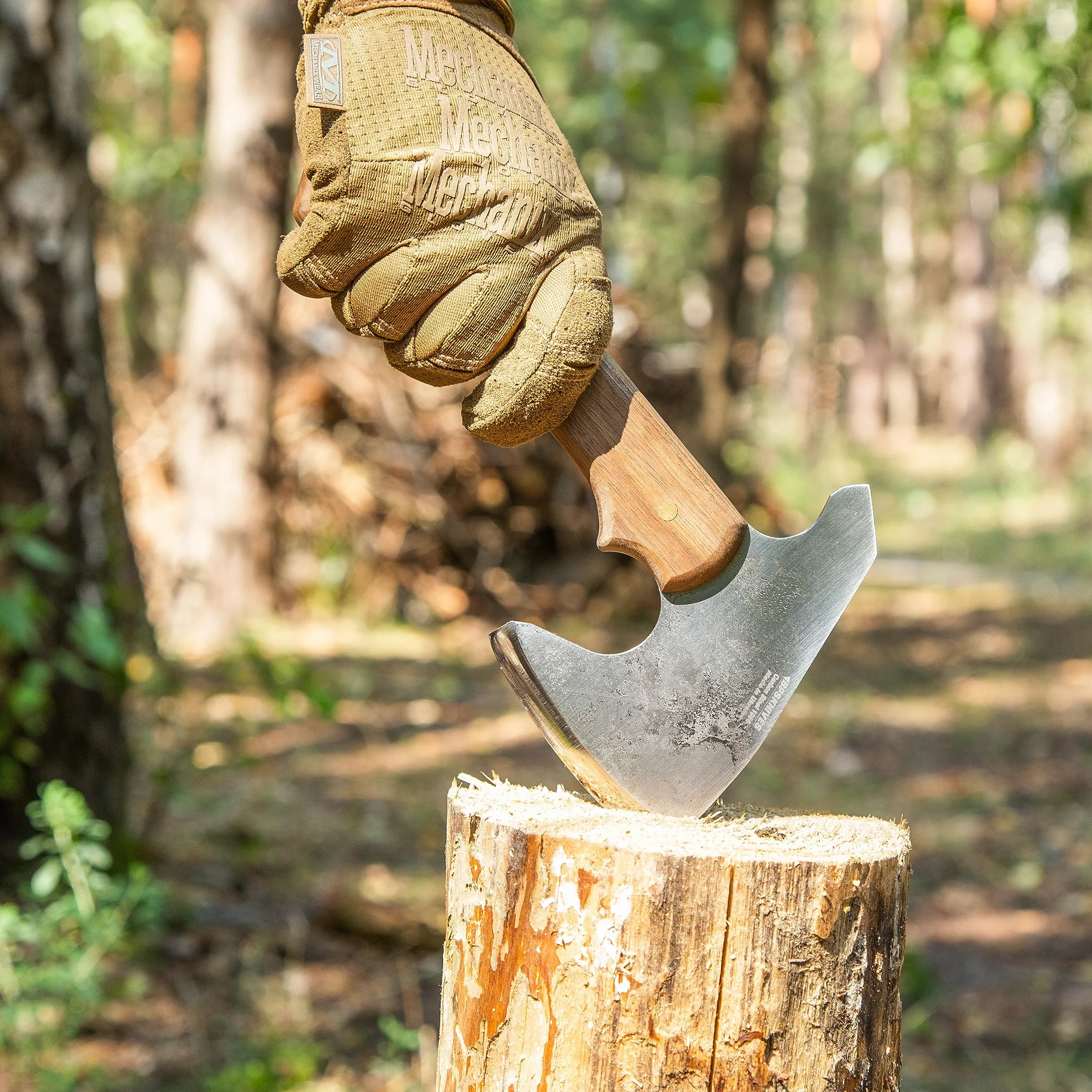 BPS Knives Ascia Bushcraft con Custodia in Pelle - Ascia da Campeggio a Piena Tang per Tagliare la Legna e per Giardinaggio - Accetta in Acciaio al Carbonio - Piccola Axe per Intaglio del Legno