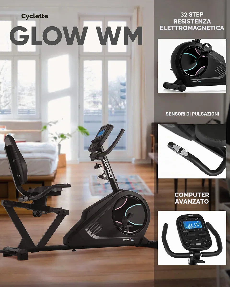 Zipro Cyclette Glow, Fitness Bike Ergometrico, Trainer Magnetico per Bicicletta, Ergometro fino a 150 kg, Bici da Interno, Cyclette per Allenamenti Domestici, Cyclette da Ciclismo con Cavo