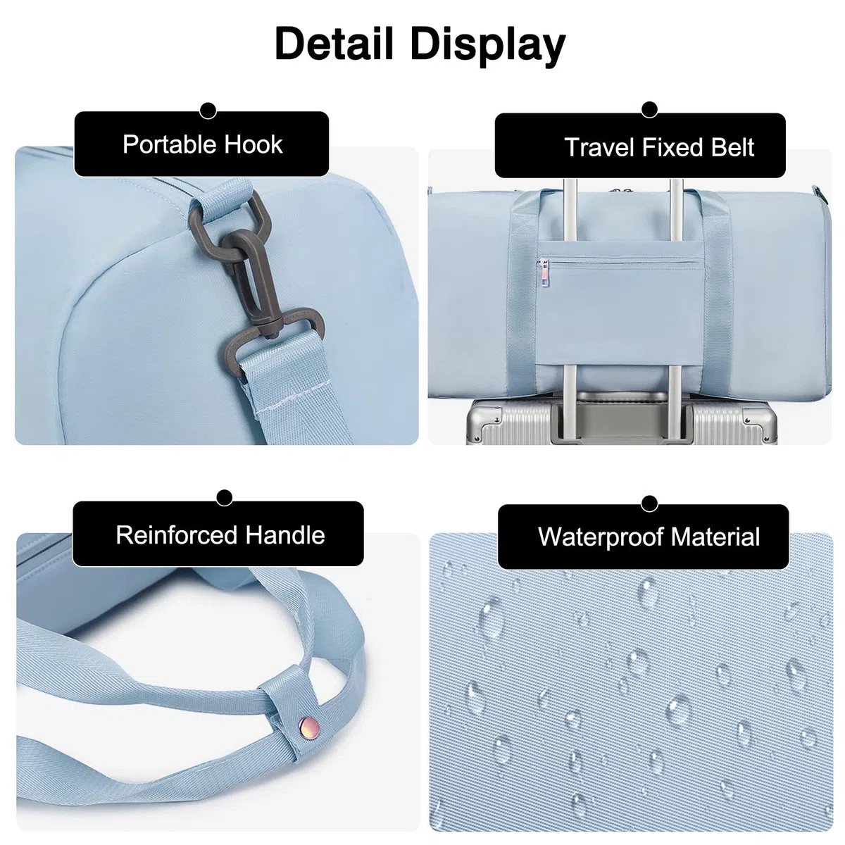 FANDARE Set 2 Pezzi Borsone da Viaggio Donna con Borsa Cosmetica - Borsoni Sportivi Uomo per Palestra, Piscina, Weekender - Tote a Spalla Azzurro