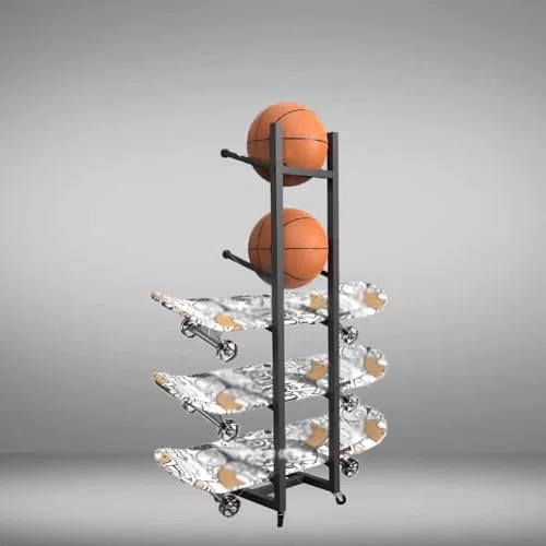 Scaffale multiuso per attrezzature sportive, organizer in metallo resistente per skateboard, snowboard, sci, scooter, soluzione salvaspazio per casa e palestra