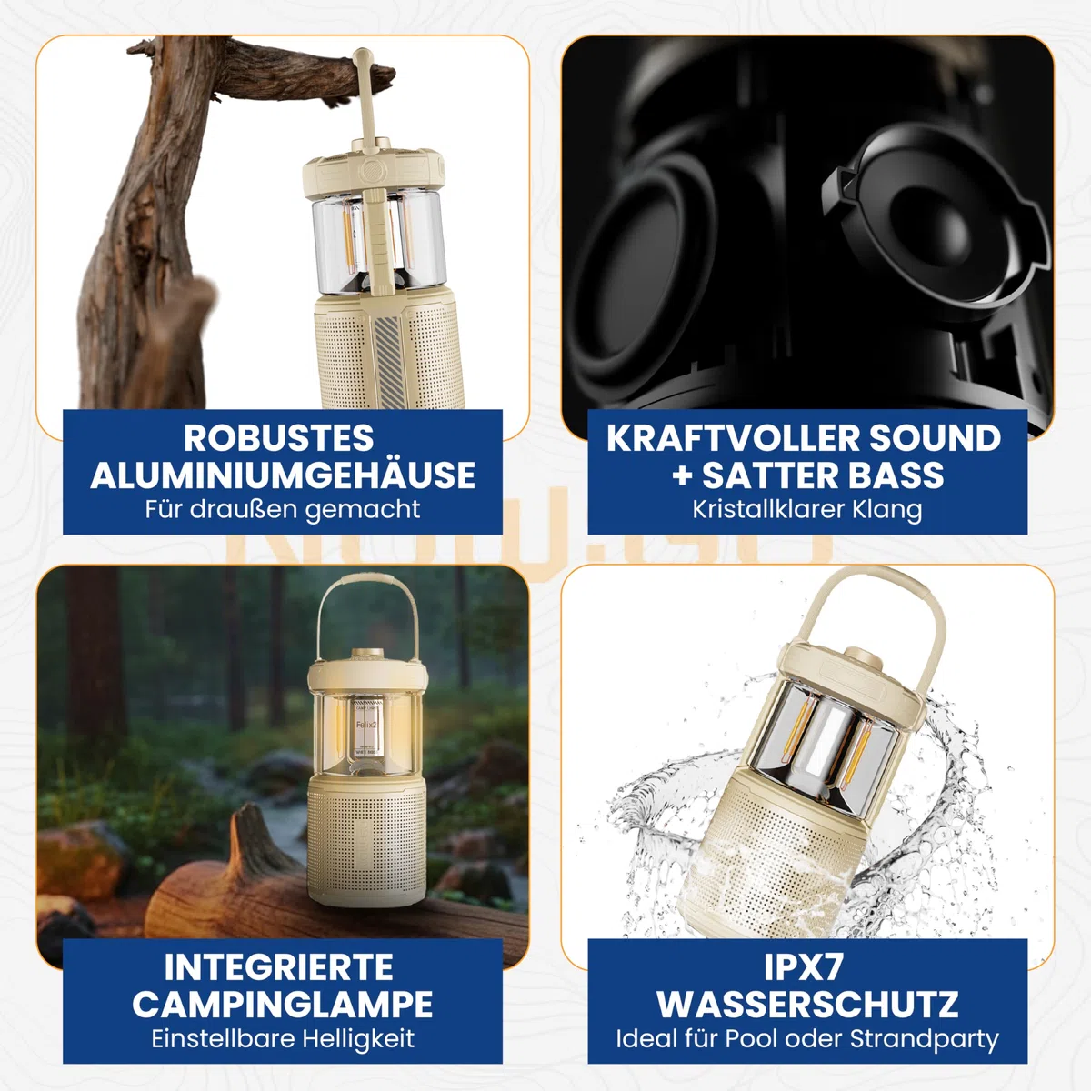 Lantern Speaker Felix 2 – Altoparlante Bluetooth ispiratore con luce, altoparlante esterno, lampada LED per esterni, lanterna da campeggio, altoparlante Bluetooth, per attività all'aperto