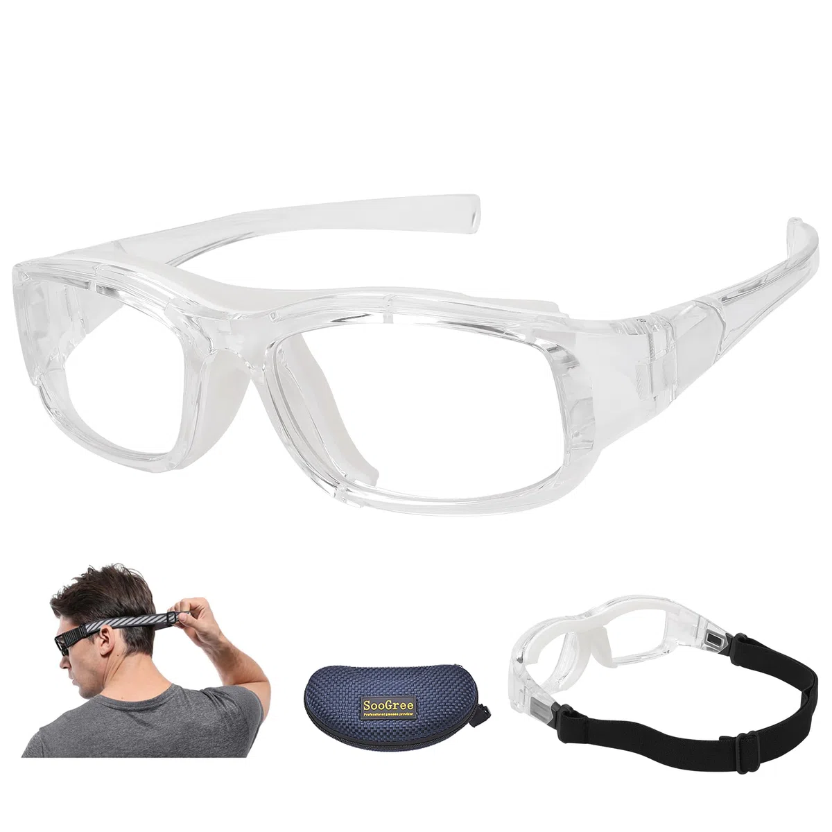 SooGree Occhiali sportivi da squash e racquetball occhiali da basket con cinturino regolabile resistente agli urti