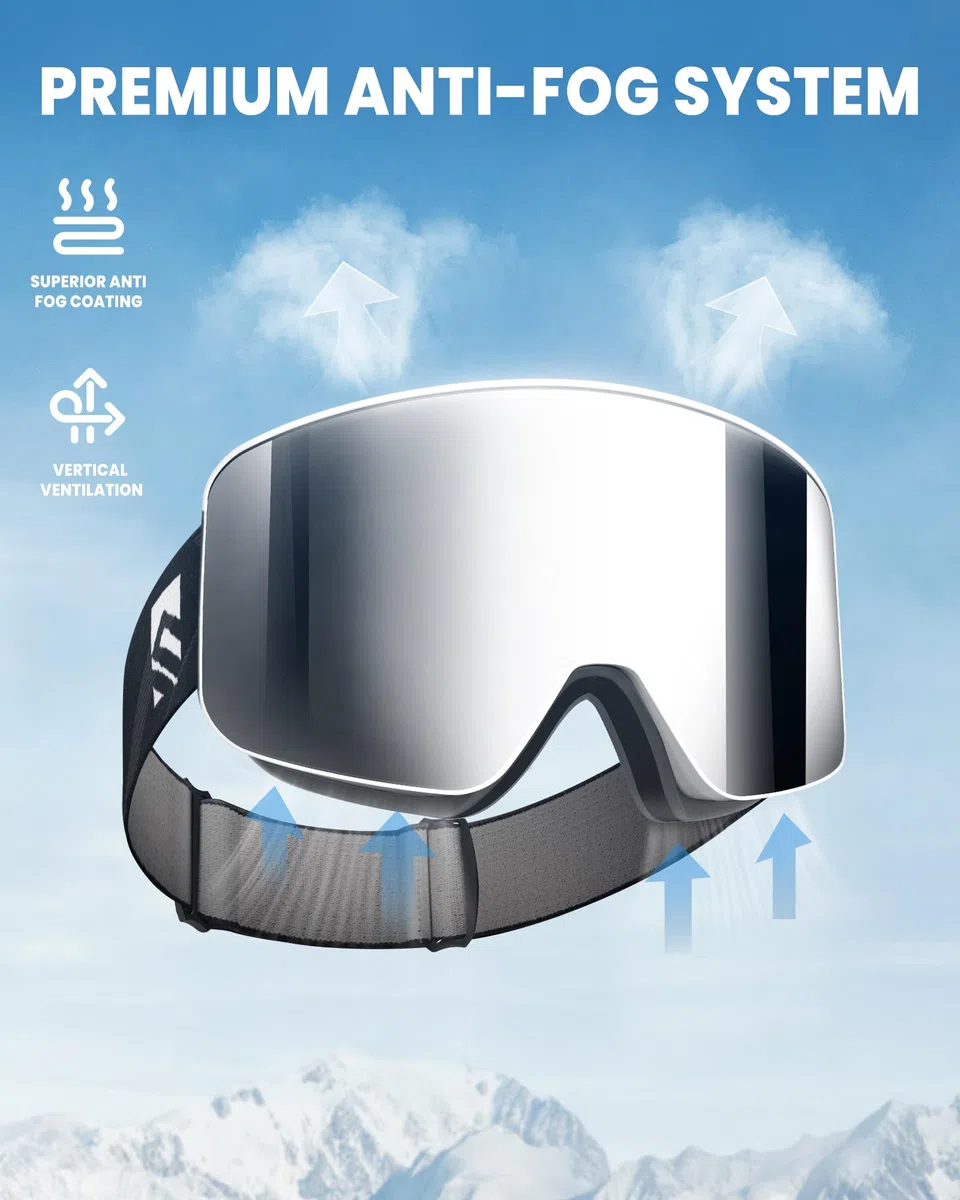 SNOWER Occhiali da sci, OTG, anti-appannamento, occhiali da neve HD, protezione UV400, per uomo, donna, ragazzi