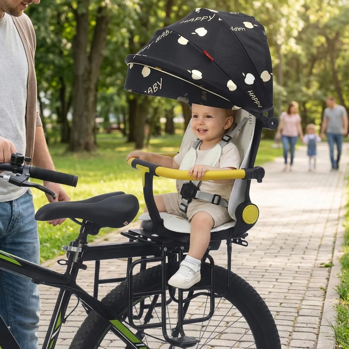 Seggiolino Posteriore per Bicicletta per Bambini, Sicuro e Confortevole, con Schienale reclinabile e Design Pieghevole per riporlo Facilmente - Beige