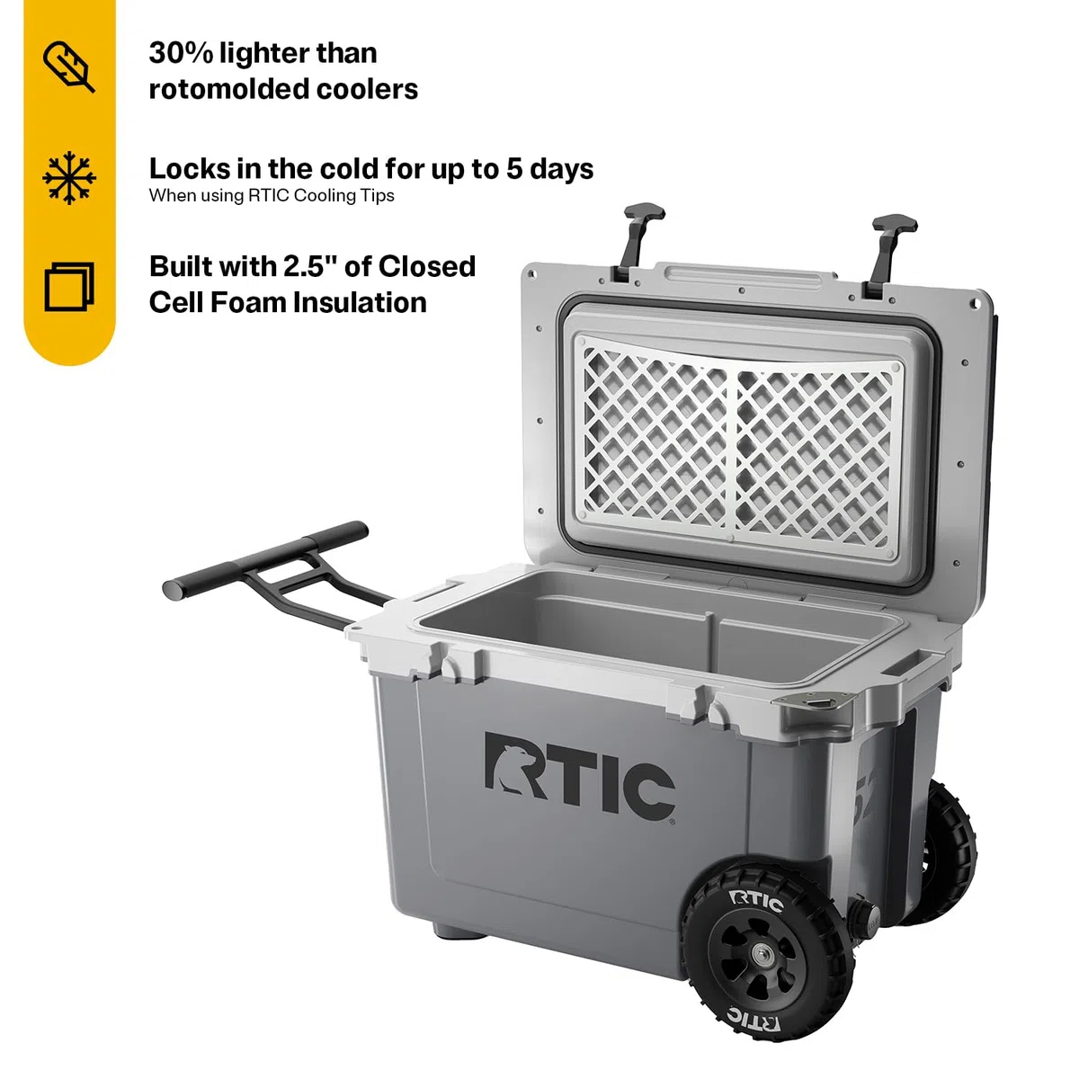 RTIC Contenitore per il ghiaccio portatile con ruote, ultra leggero, isolato, per spiaggia, bevande, bevande, campeggio, picnic, pesca, barca, 30% più leggero rispetto ai refrigeratori rotomolded