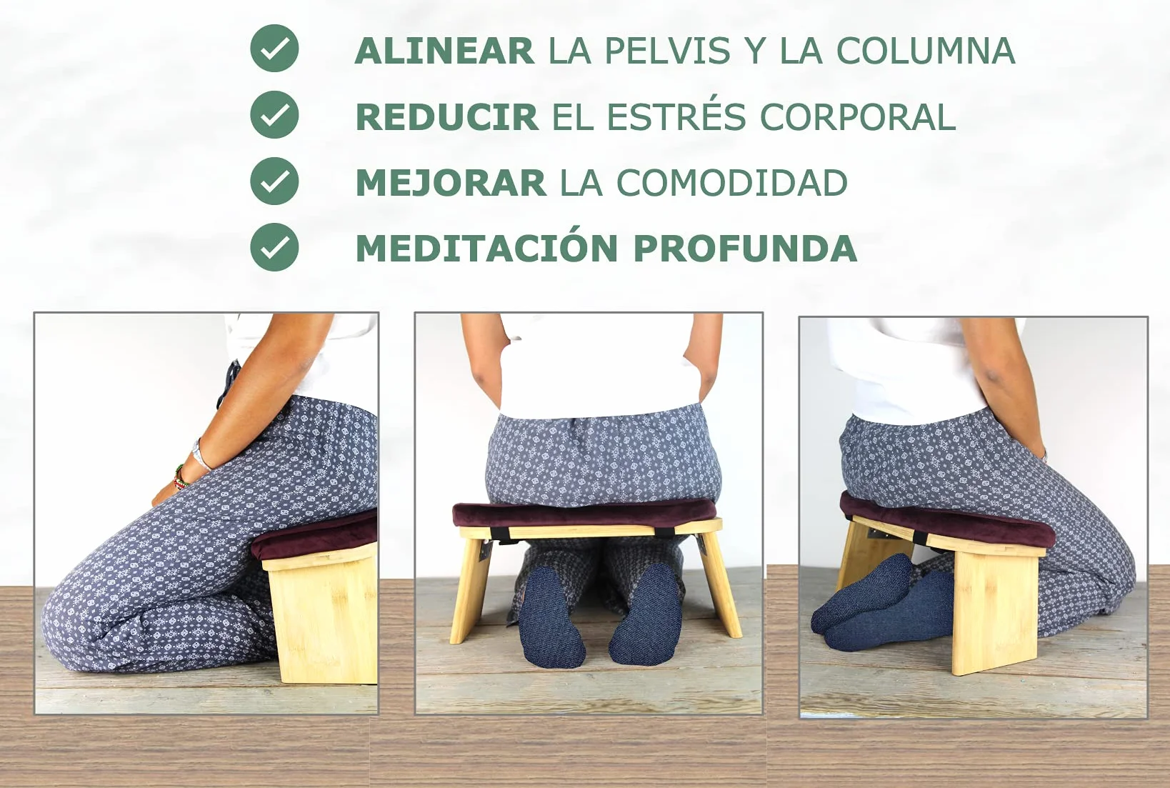 TORTUGA - Panca da meditazione in bambù biologico - Pieghevole ed ergonomico - Blu - 46x18x15cm - Pacchetto completo: borsa da trasportare, comodo cuscino - Migliora la postura e la consapevolezza