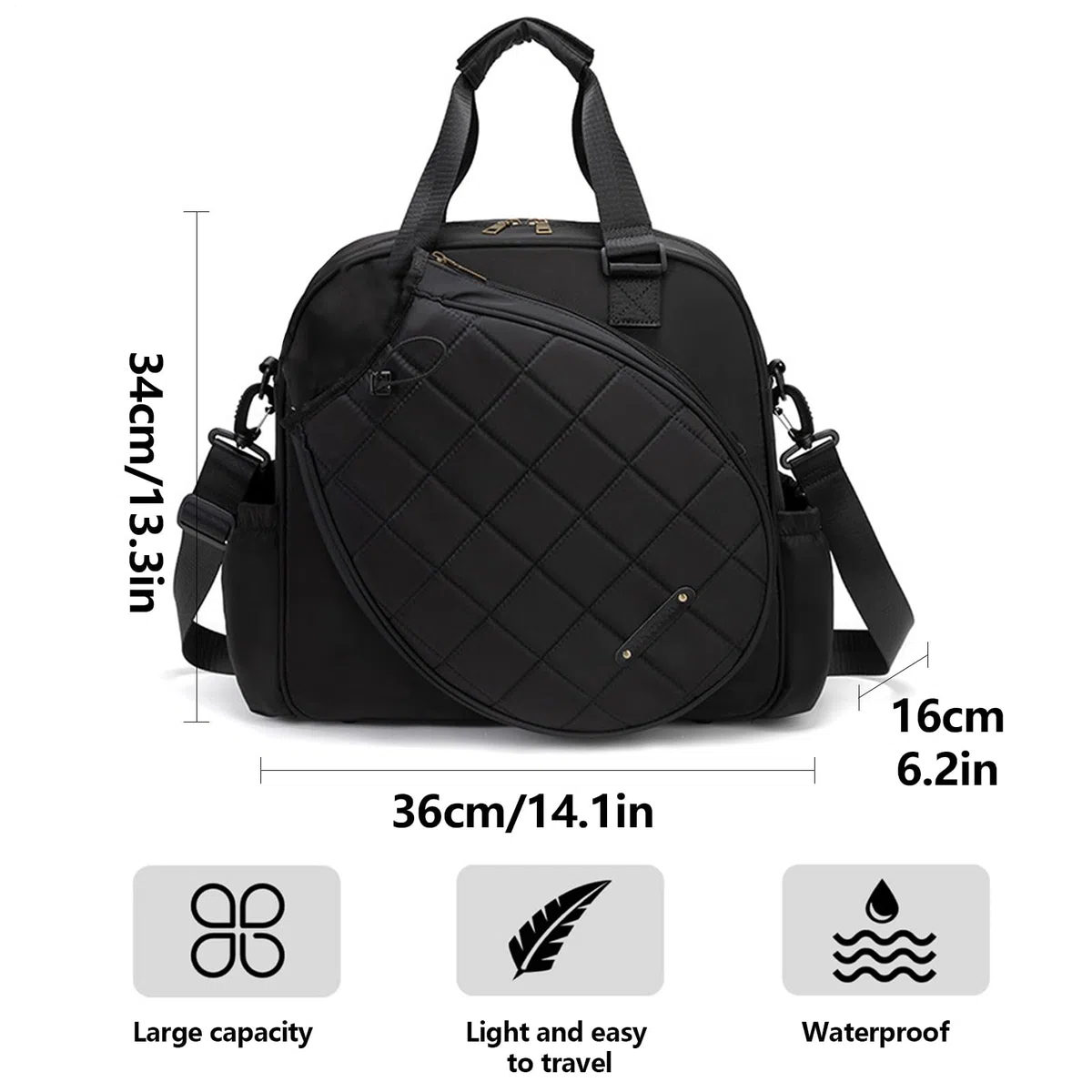 Generico Borsa da tennis da donna, Borsa per racchette da tennis - Zaino da impermeabile di grande capacità - da per adulti regolabile con manico per uomo donna, contiene racchette da badmi