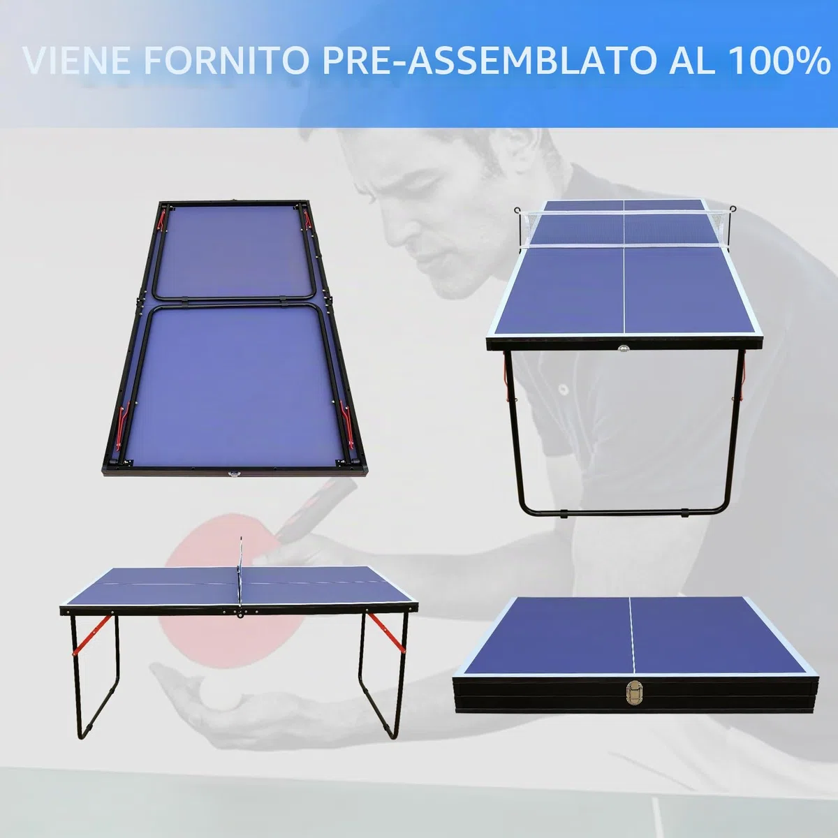 Generic KKB Sport - Tavolo da ping pong pieghevole da 1,5 m, portatile, per interni ed esterni, tavolo da ping pong di medie dimensioni con 2 pagaie, 3 palline e rete