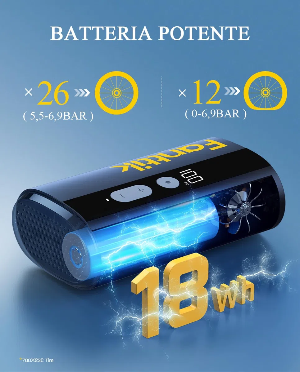 Fanttik X9 Ace Mini Pompa per Bici con Manometro 150PSI, Batteria da 5000mAh Pompa ad Aria Elettrica con Valvola Schrader e Presta per Bici da Strada, MTB, Bici elettrica, Bici da città