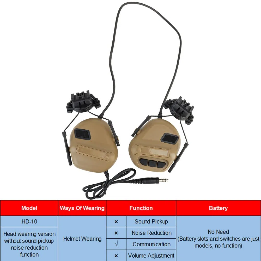 ATAIRSOFT Auricolare tattico Microfono Impermeabile Senza Funzione di riduzione del Rumore Tan