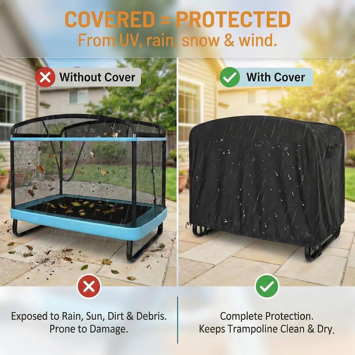 Copertura per Trampolino Rettangolare Impermeabile Rettangolare 420D Oxford | Copertura Antivento Da Trampolino 1,83 Metri Per Giardino, , Cortile, Area Giochi All'Aperto