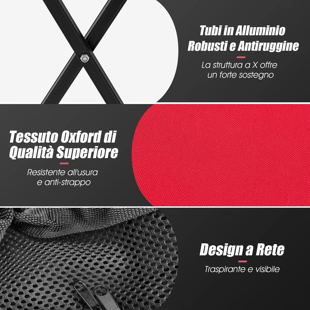 GYMAX Carrello Porta Palline da Tennis Pieghevole in Alluminio e Tessuto Oxford con Capacità di 150 Palline e Sacca Rimovibile, Carrello da Tennis con Ruote per Allenamento, Rosso