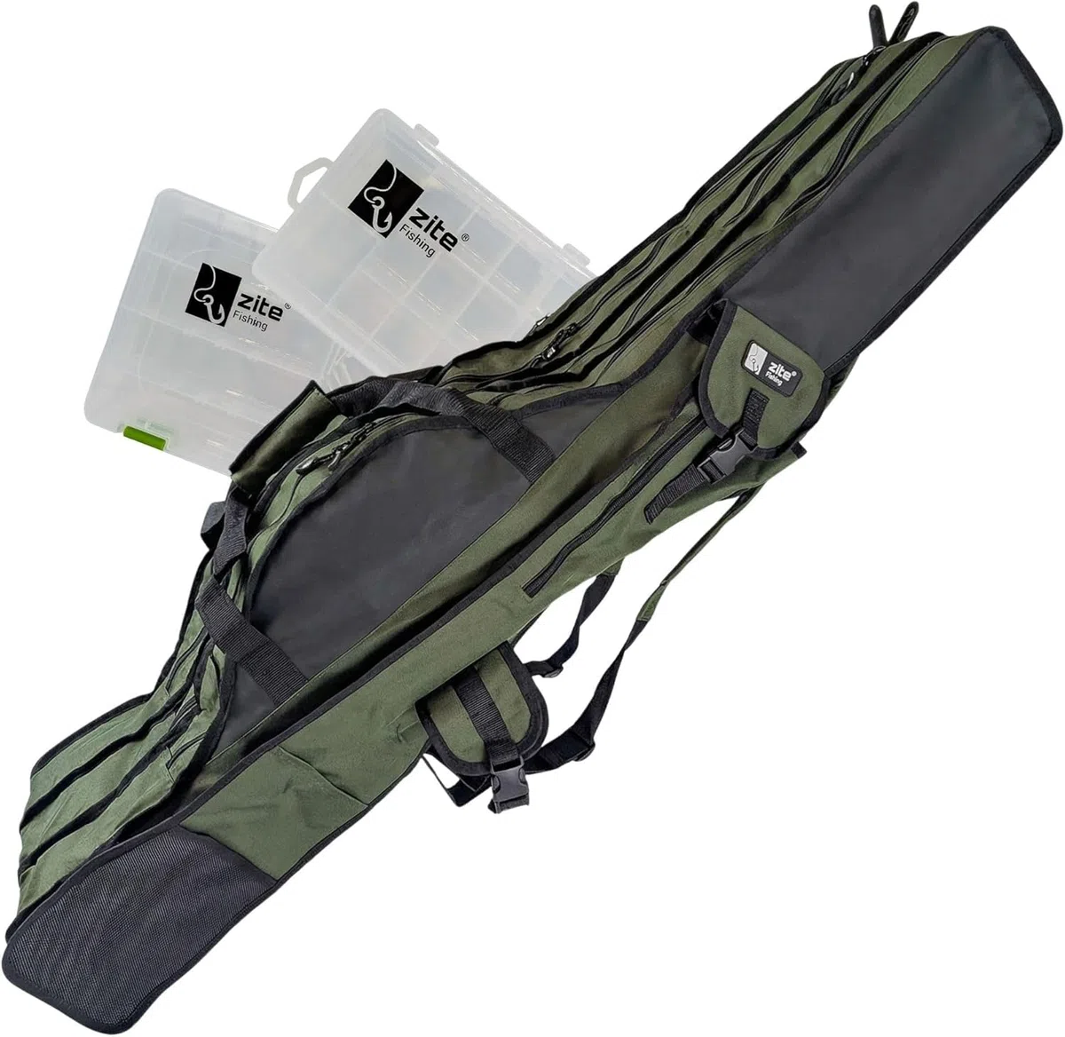 Zite Borsa per Pesca, 150-190 cm, Fodera Impermeabile, Zaino a 3 Scomparti, Verde, 190 cm