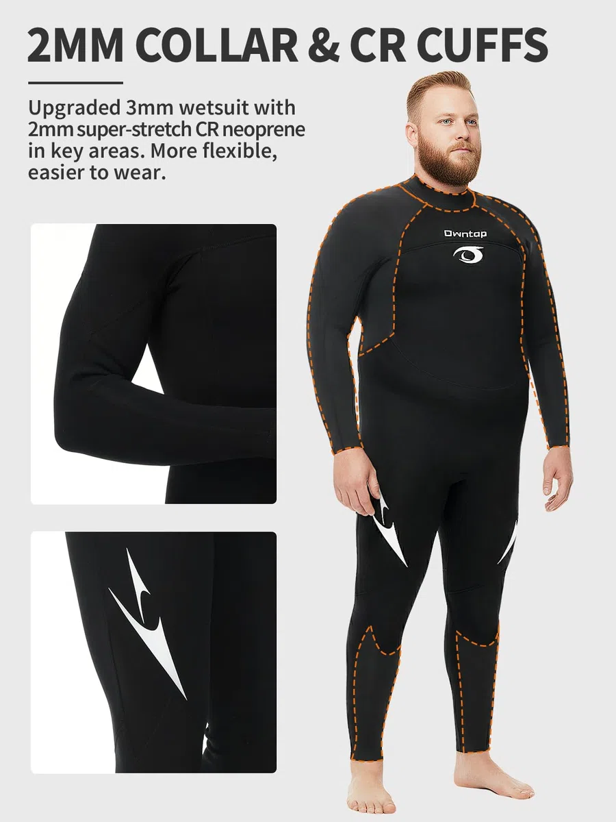 Owntop Muta da uomo e donna, in neoprene da 3/2 mm, con cerniera posteriore, per immersioni in acqua fredda, surf
