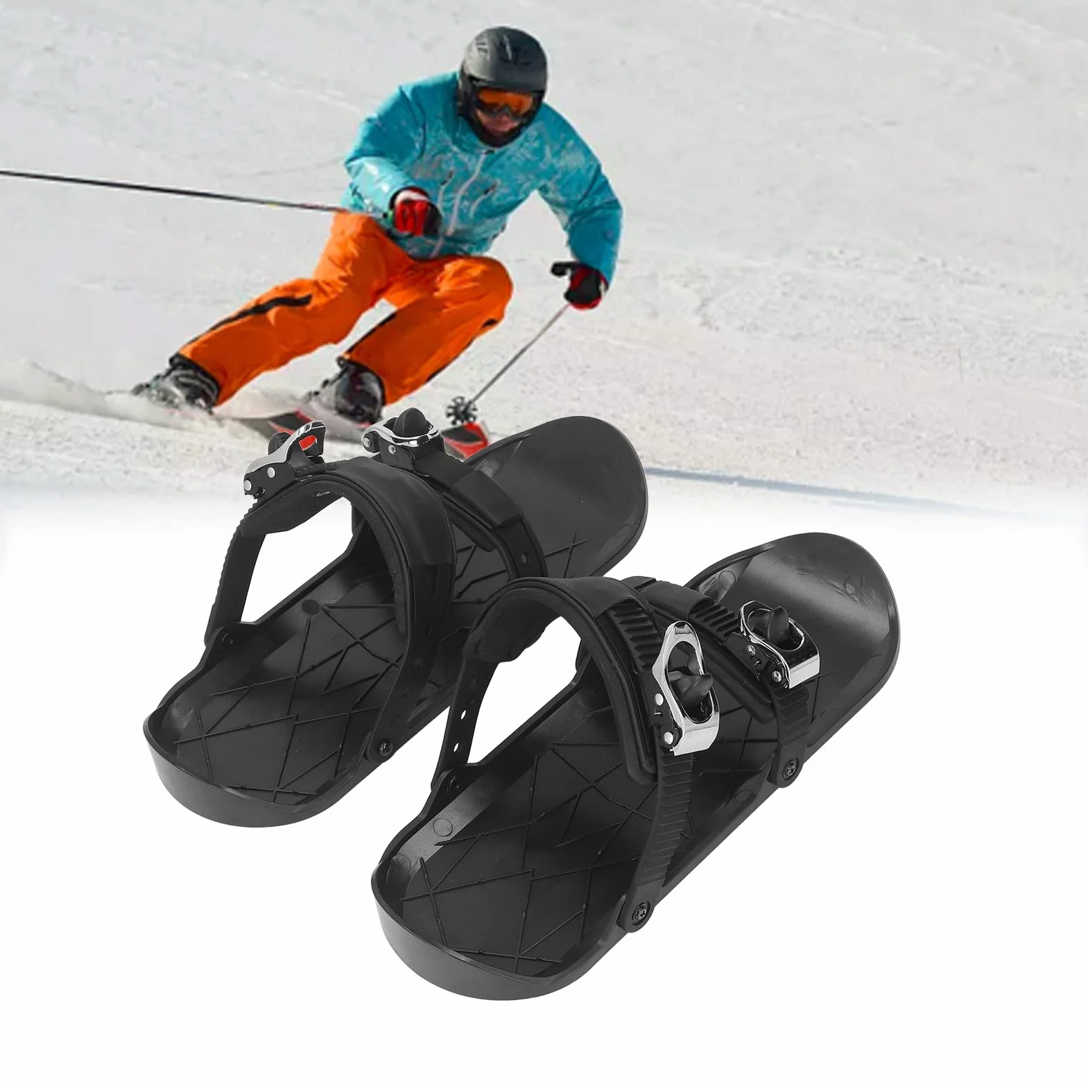 Mini pattini da sci corti, pattini da sci corti regolabili, pattini da neve invernali, lame da neve, tavole da sci, scarponi da sci all'aperto, attrezzatura da sci per sport invernali, nero