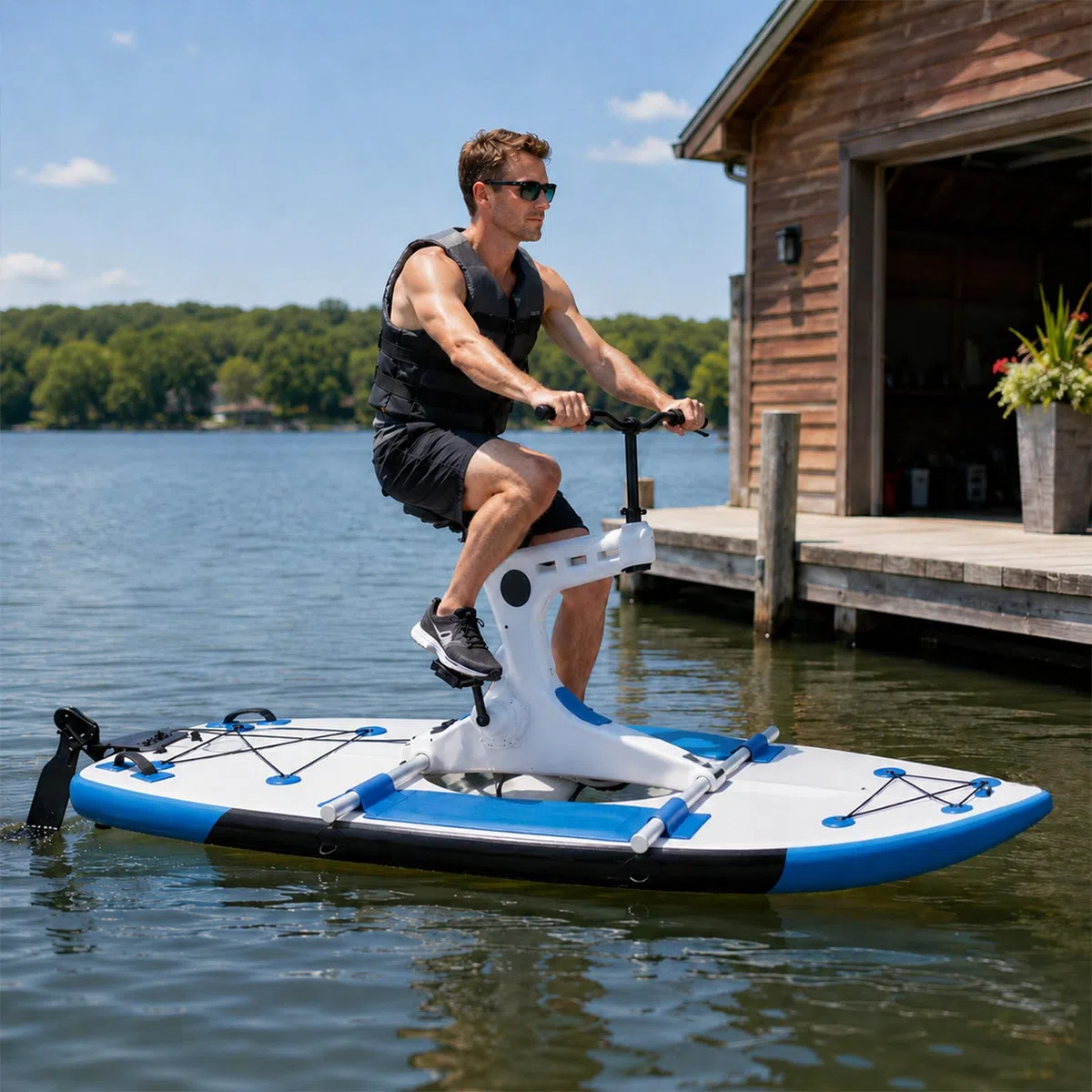 Bicicletta Acquatica per Adulti, Bicicletta Acquatica a Pedali Gonfiabile, Bici a Pedali Acquatica, Pedalò 1 Persona per Laghi, Fiumi Calmi, Resort & Parchi Acquatici, Struttura Semplice Blue