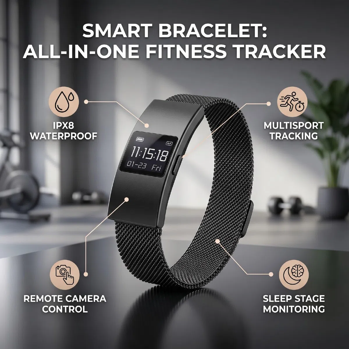Tangxi Bracciale Intelligente con Cinturino Impermeabile IPX8 e Acciaio | Bluetooth 5.3, Monitoraggio delle Fasi del Sonno, Controllo Remoto della Fotocamera, Batteria da 5-7 Giorni, Ricarica