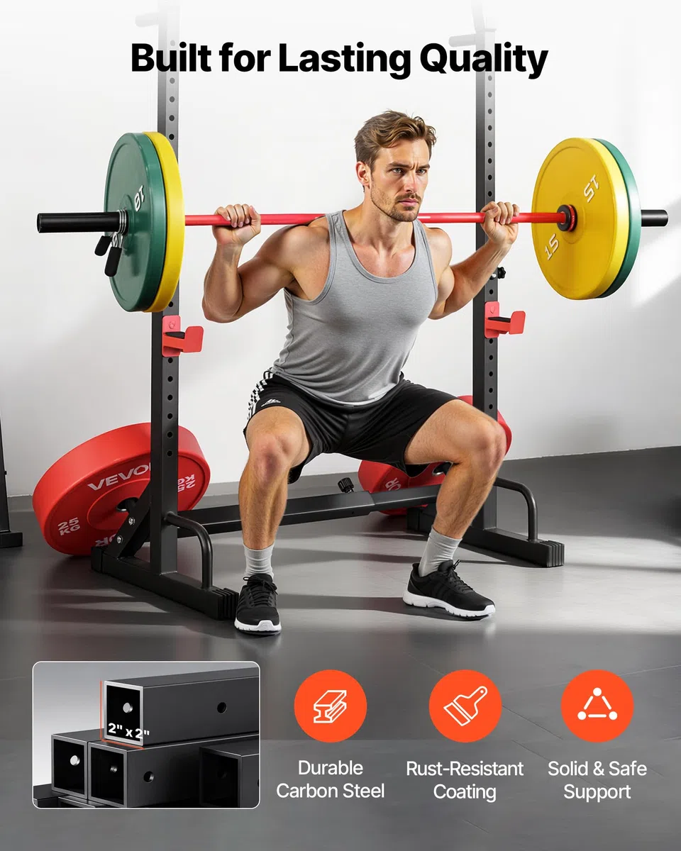 VEVOR Power Rack per Squat, Rastrelliera per Bilanciere Attacco per Piastra Pesi, Supporti Carico Massimo 600 libbre Supporto per Squat in Acciaio per Palestra/Palestra di Casa