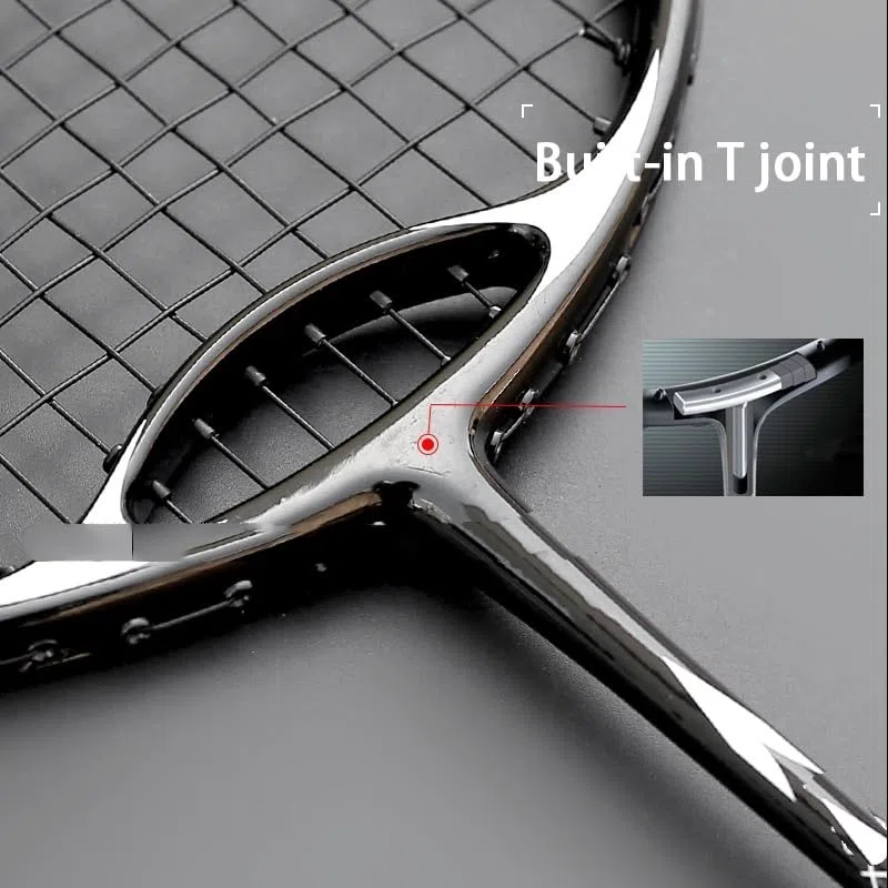 Badminton Set Racchette da Badminton Professionali Offensive in Fibra di Carbonio ad Alta Tensione 35 libbre con Corda(Noir)
