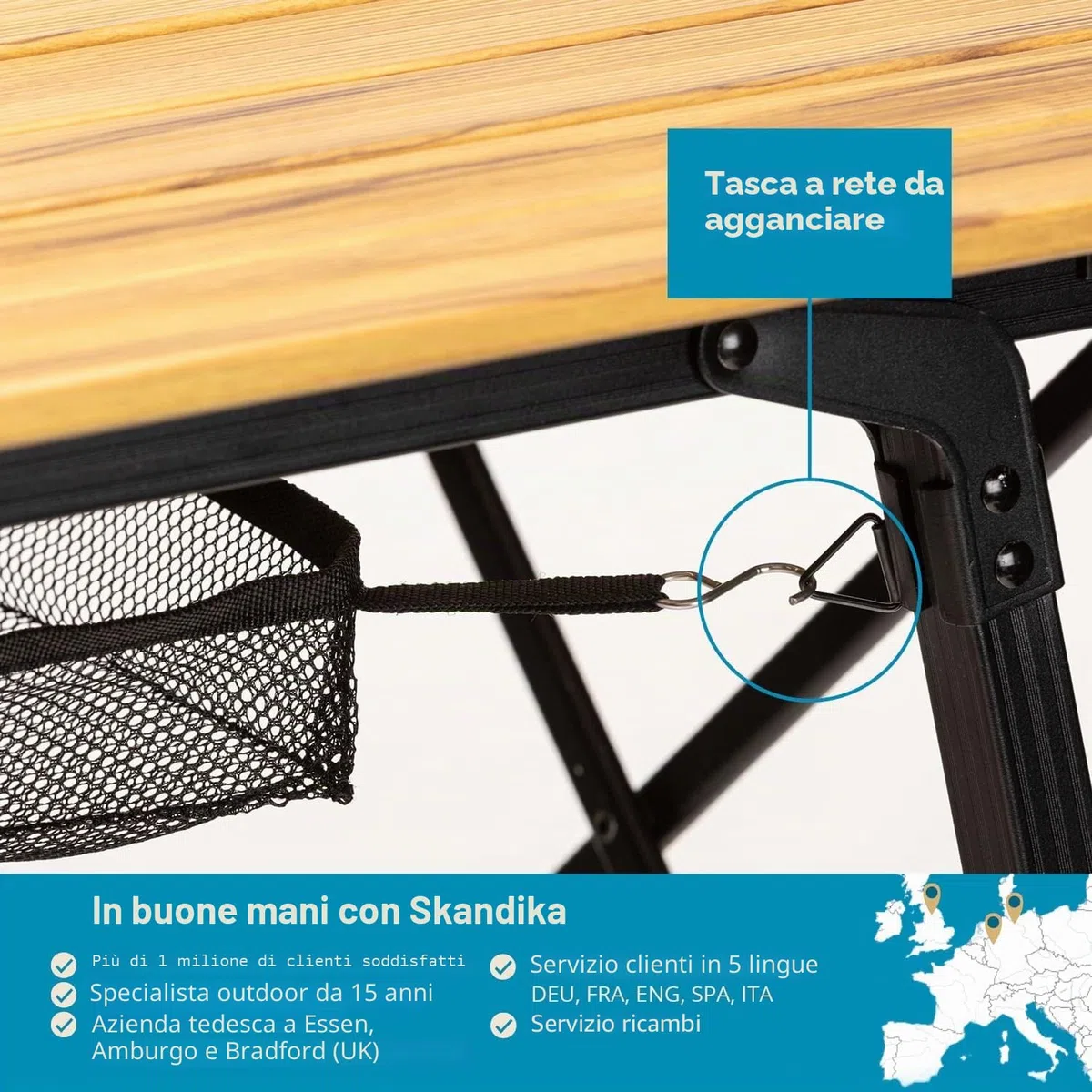 Skandika Tavolo pieghevole in alluminio Jamsa/Pikku - max 50 kg | Tavolo per balcone, terrazza, campeggio, giardino (Pikku (90 x 51,5 cm, ottica in legno))