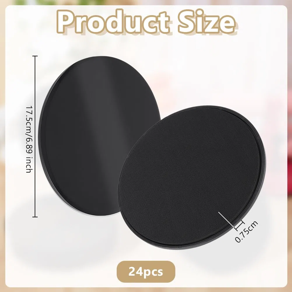 UNICRAFTALE 24 dischi di scorrimento a doppio lato per esercizio Core dischi fitness scorrevoli neri per allenamento di gruppo e pilates 17,5 x 0,75 cm