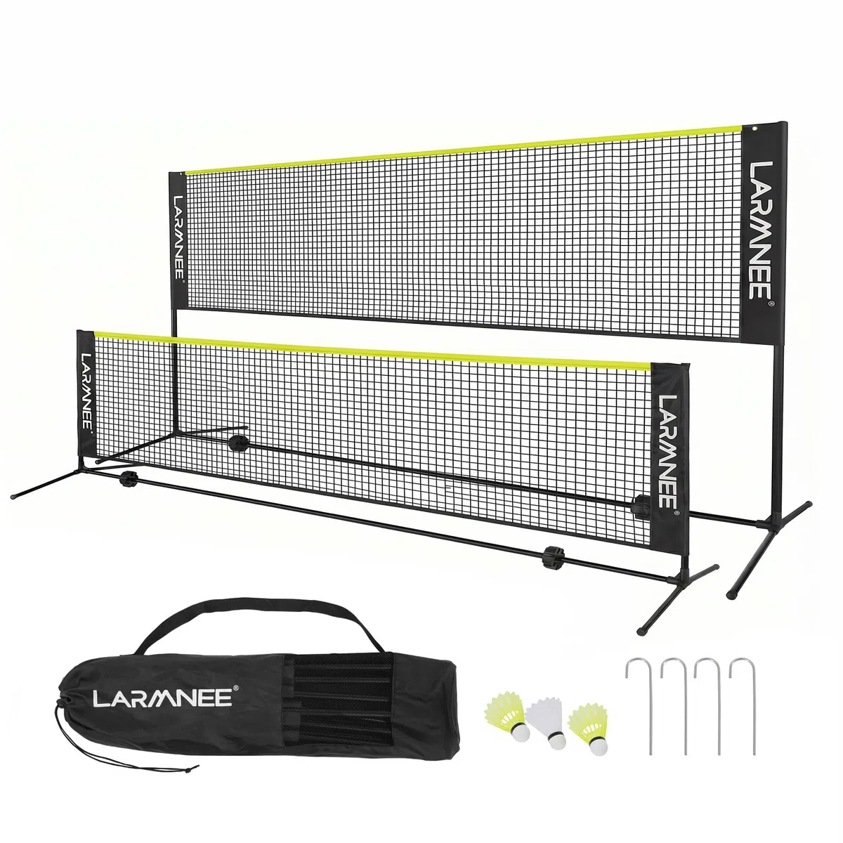 LARMNEE Rete da badminton, rete da pallavolo, rete da volano, regolabile in 3 altezze, 107/120/155 cm, set portatile per tennis, badminton o pallavolo, per giardino, interni, esterni