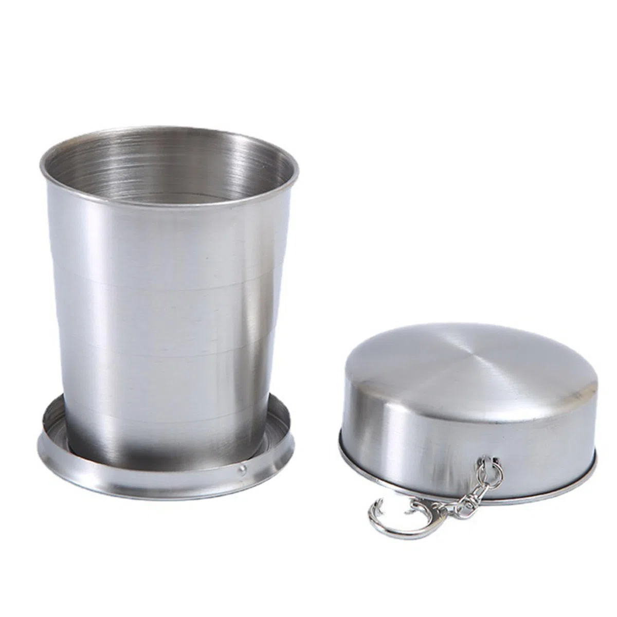 AMONIDA Tazza Pieghevole Pieghevole in Acciaio Inossidabile da 2,95 | Contenitore per L'acqua, Metallo Riutilizzabile, Resistente Al Calore, Coperchio e Portachiavi, Campeggio, Escursionismo,