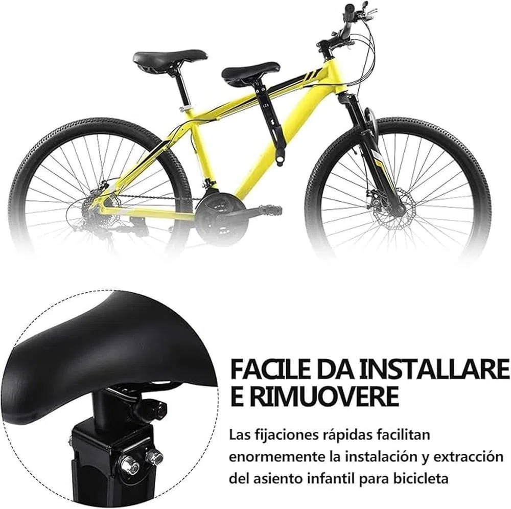 Seggiolino per Bici da Corsa per Bambini ampiamente Compatibile | sicuro per bambini dai 2 ai 7 , può essere adattato. Asiento Para Bicicleta Para Niños Seggiolino per bici per