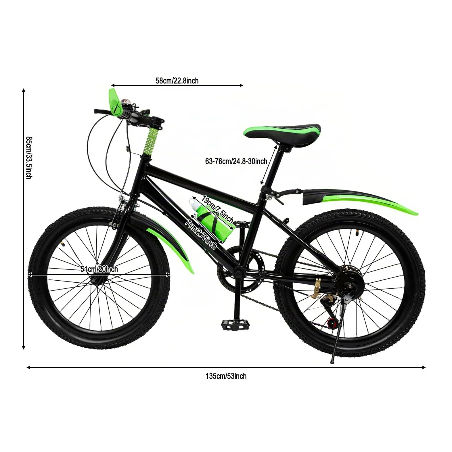 Mountain bike, bicicletta da 20 pollici, da uomo, con telaio in acciaio, sella in poliuretano, parafanghi, cambio sportivo, outdoor, strada, montagna, di alta qualità, stabile, verde
