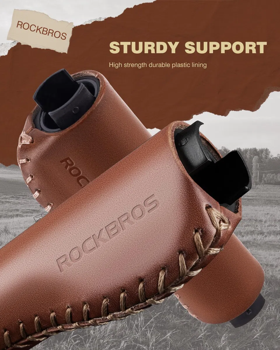 ROCKBROS Manopole per manubrio in pelle, design ergonomico, in alluminio, con doppio blocco, per BMX, Mountain, MTB, Beach Cruiser, scooter, bici pieghevole
