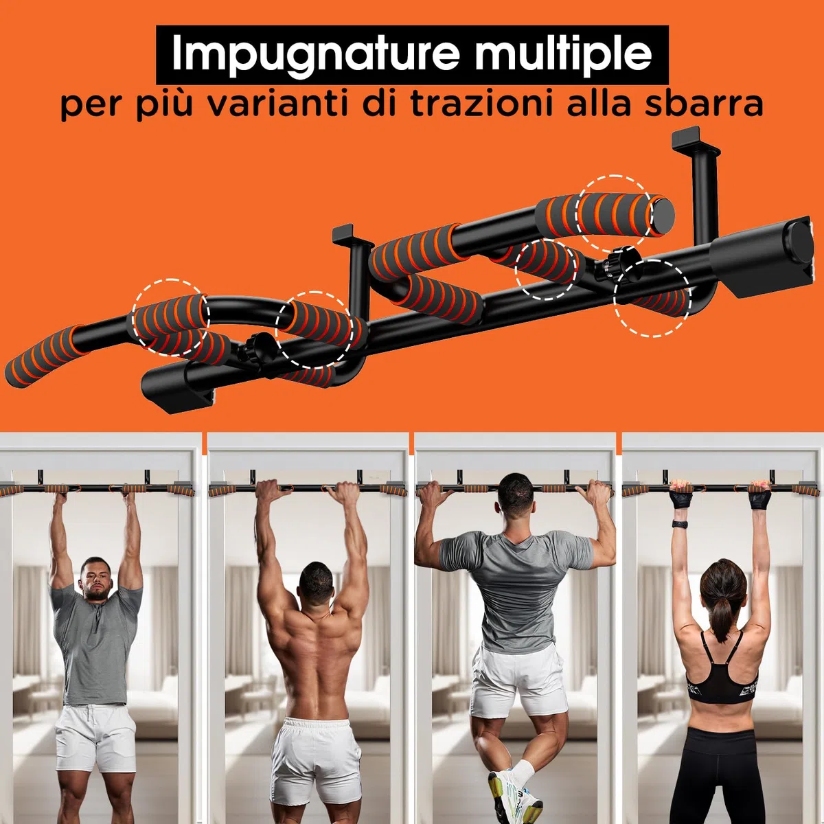 DH FitLife Barra per Trazioni da Porta senza Viti | Sbarra Trazioni Antiscivolo con Prese Multiple | Pull Up Bar da Appendere | Per Telai da 65 a 92 cm