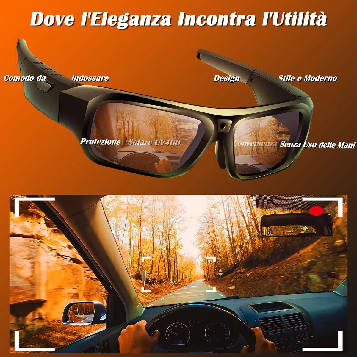 Occhiali con Telecamera 4K, Occhiali Smart per Sportiva All'aperto | High-Tech Videocamera da Sole Telecamera Nascosta con Protezione Polarizzata UV400, Smart Glasses, Supporto Foto/Video