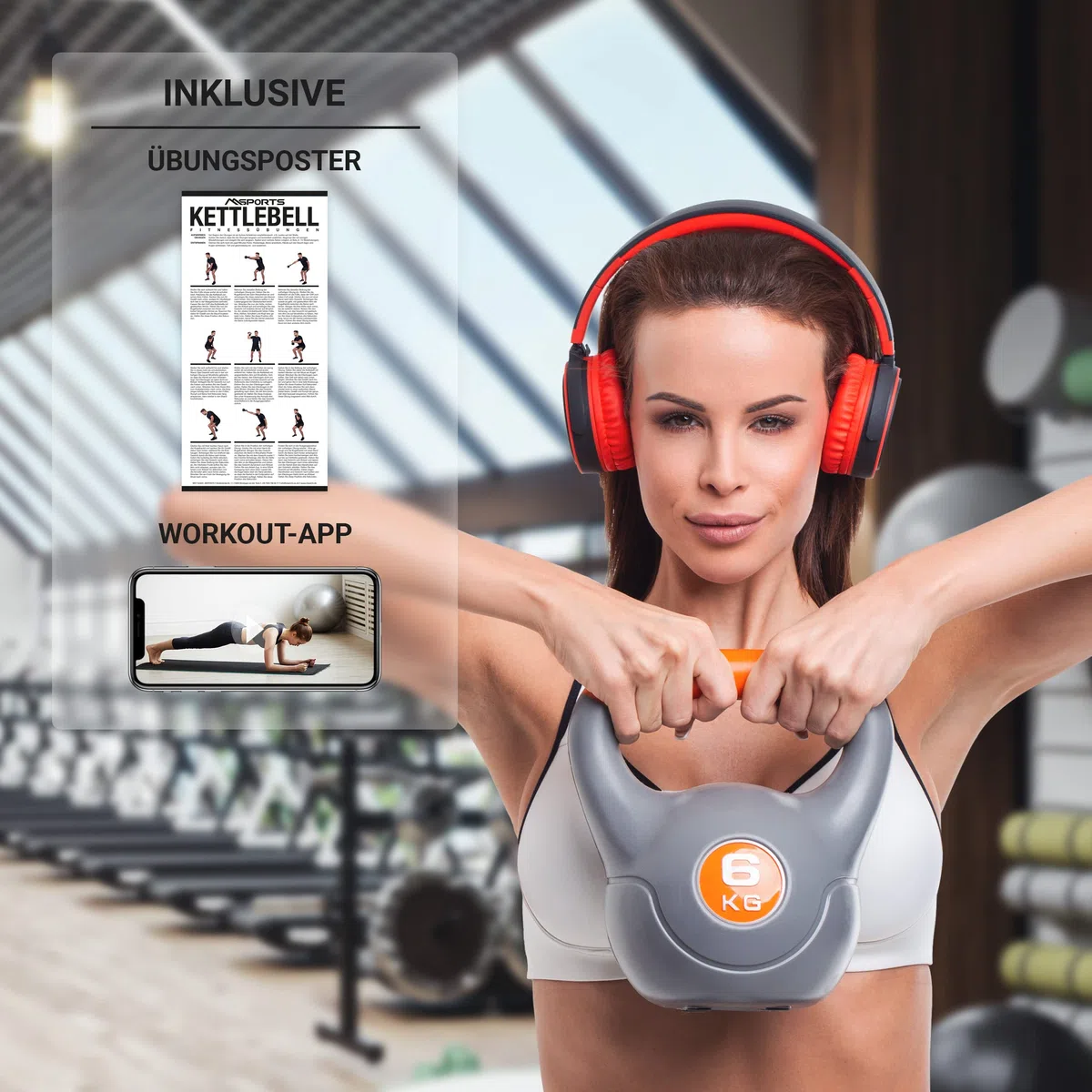 MSPORTS - Kettlebell da 2 – 20 kg, con poster degli esercizi da eseguire, 18 kg – nero