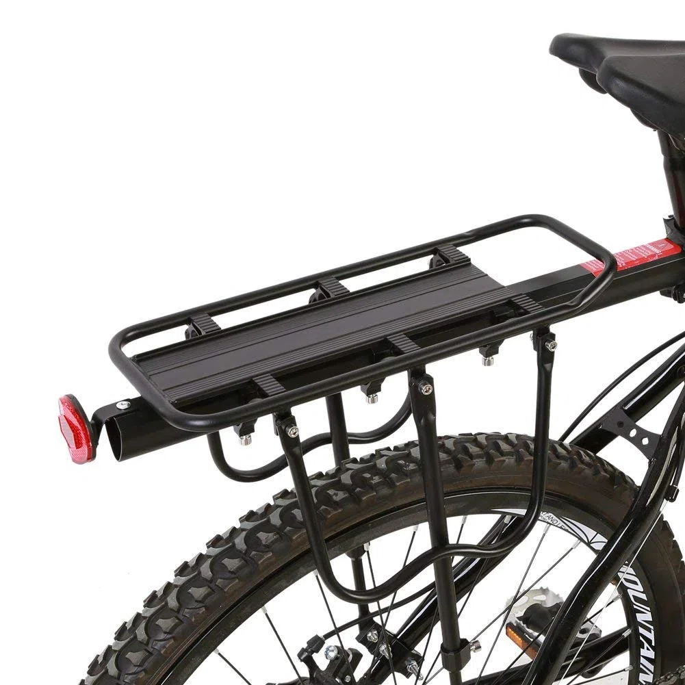 Portapacchi Posteriore per Bicicletta, Alluminio, Mountain Bike, con Riflettore, Carico Massimo 25 kg, Nero