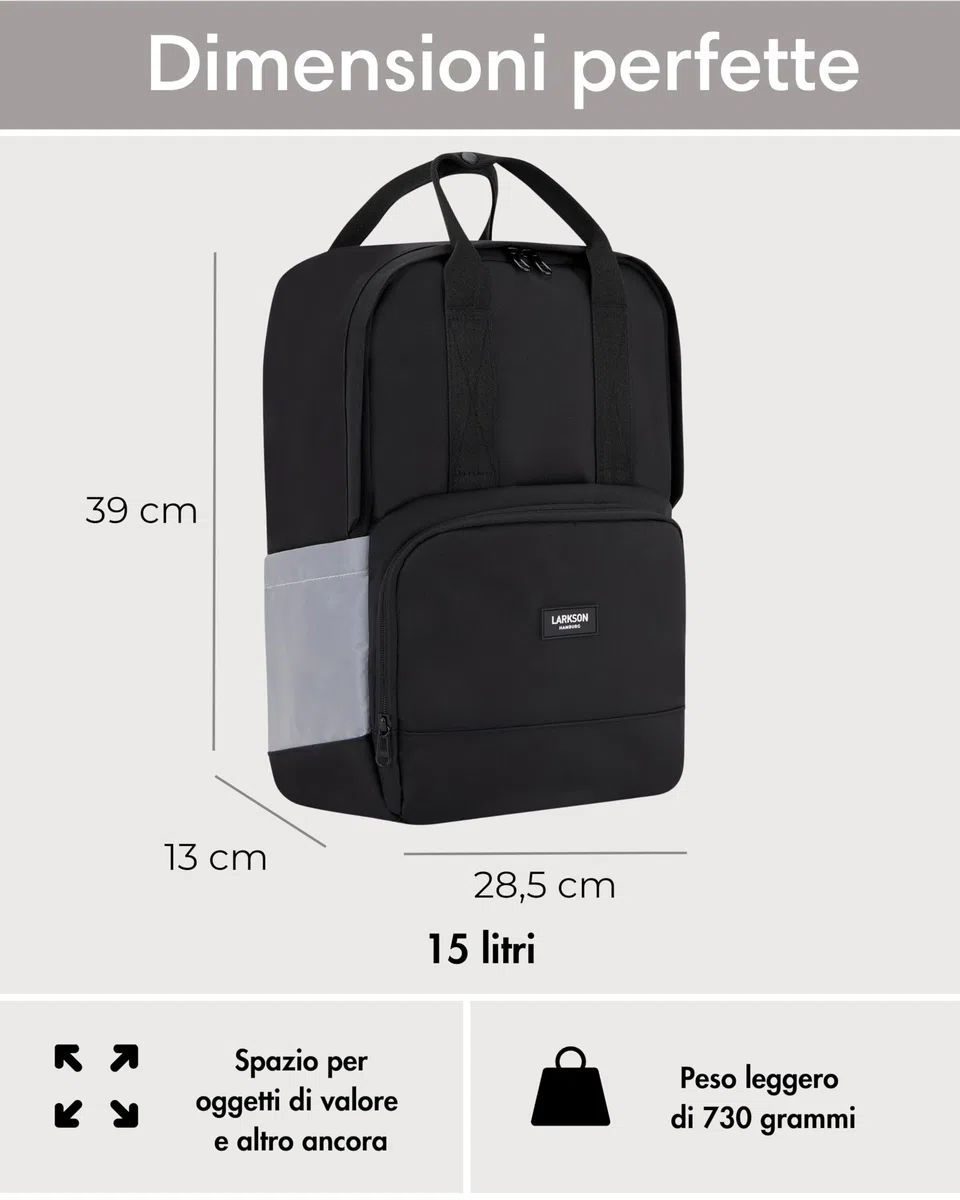 LARKSON Borsa per Bicicletta Nero Riflettente - No 6 Bike - 2 in 1 Borse Posteriori Bici Zaino Scomparto per Laptop da 16 Pollici - Accessori Cestino - Impermeabile